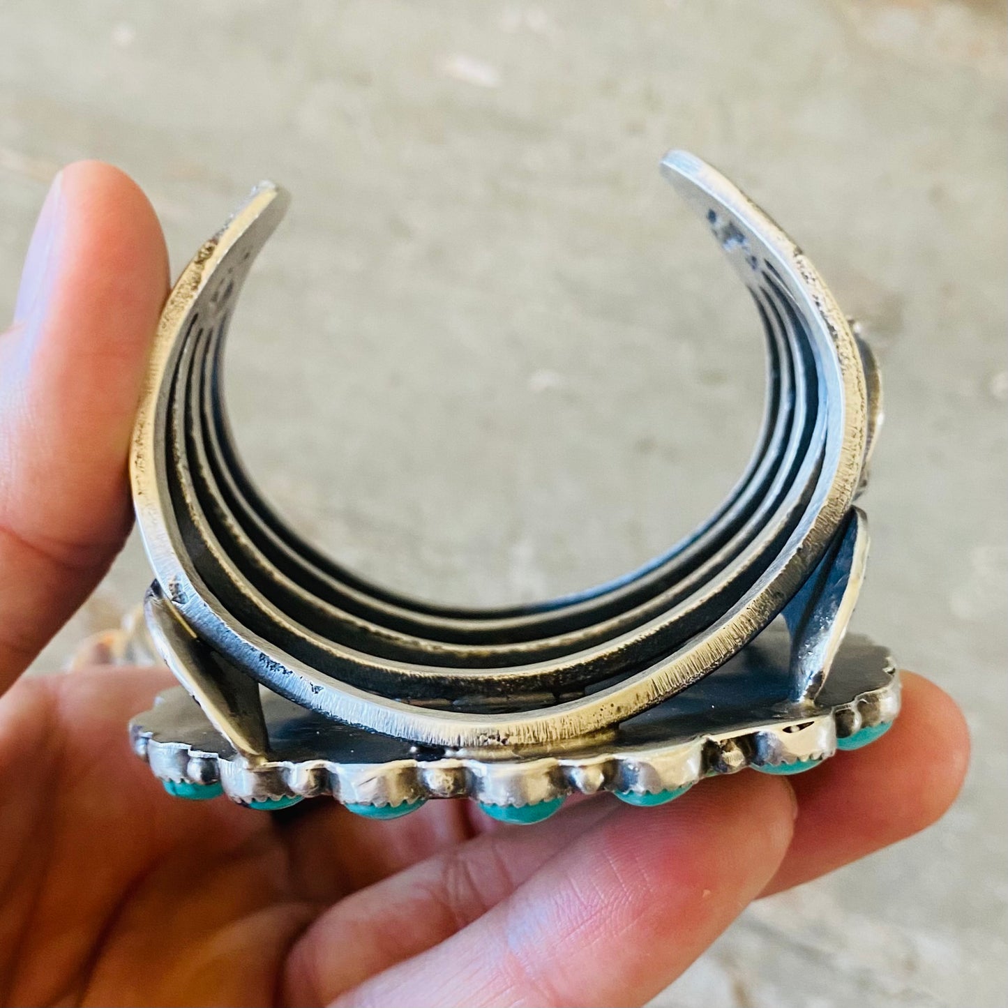 Navajo Kindale Billah Sterling Silver & Kingman Turquoise Cluster Statement Cuff