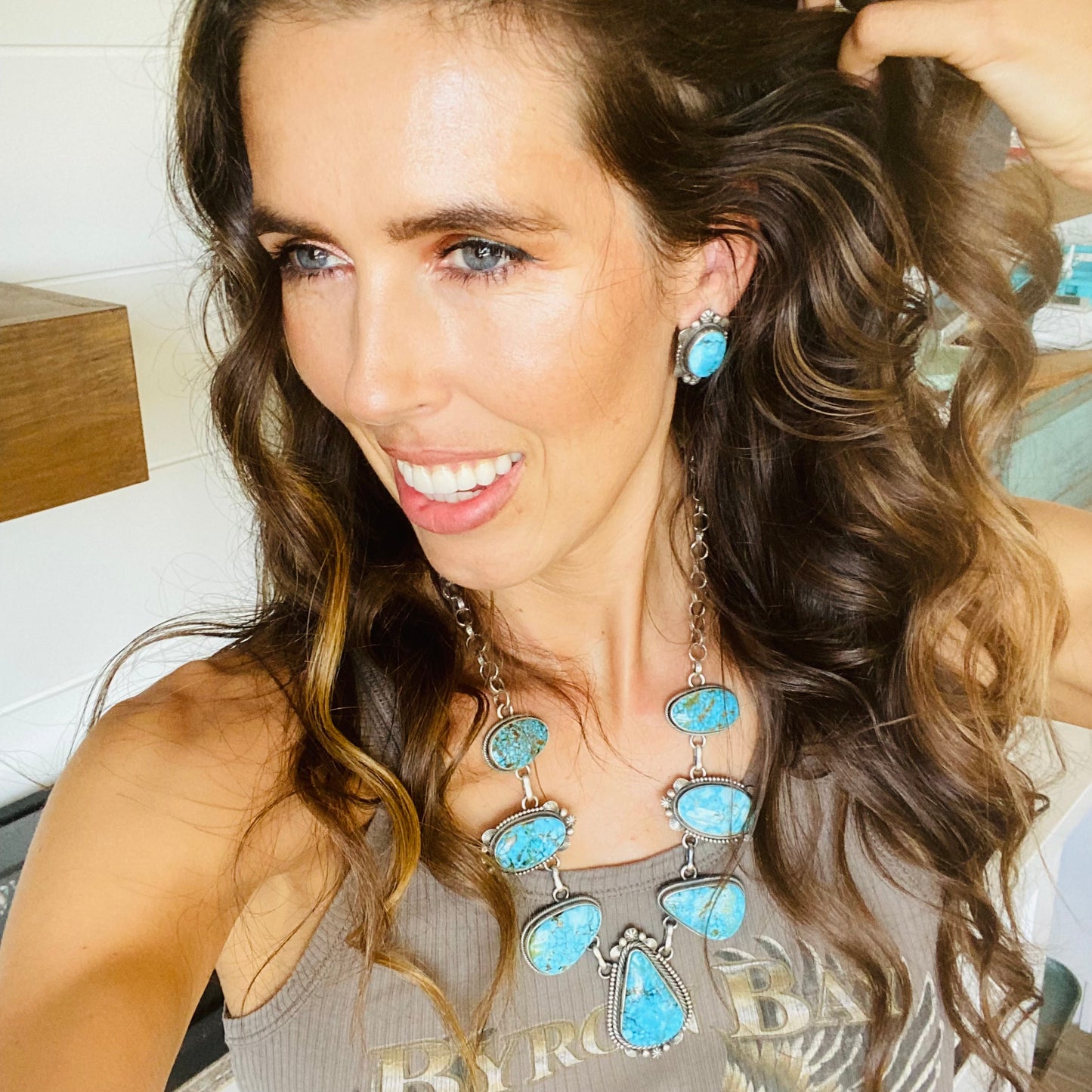 Navajo Eli Skeets Sterling Silver & Sonoran Gold Turquoise Statement Necklace - Earrings