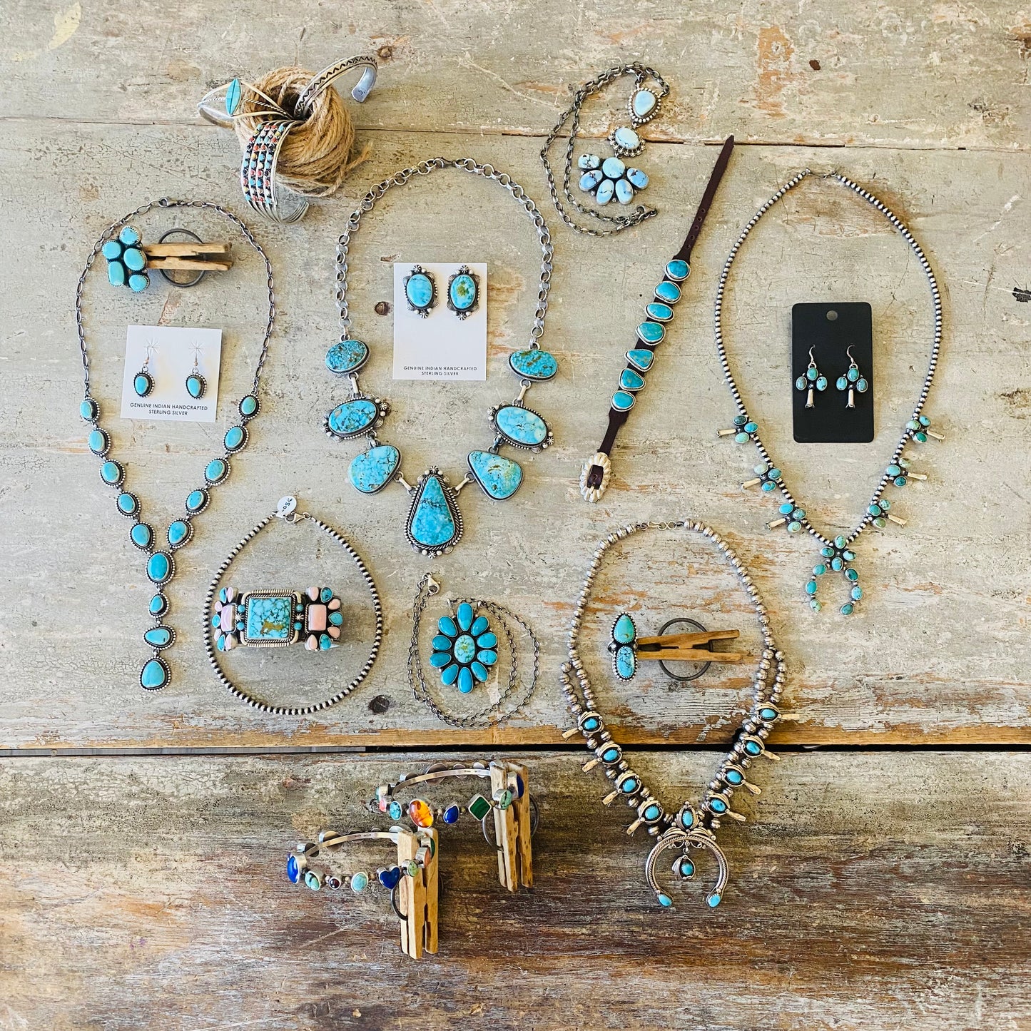 Navajo Eli Skeets Sterling Silver & Sonoran Gold Turquoise Statement Necklace - Earrings