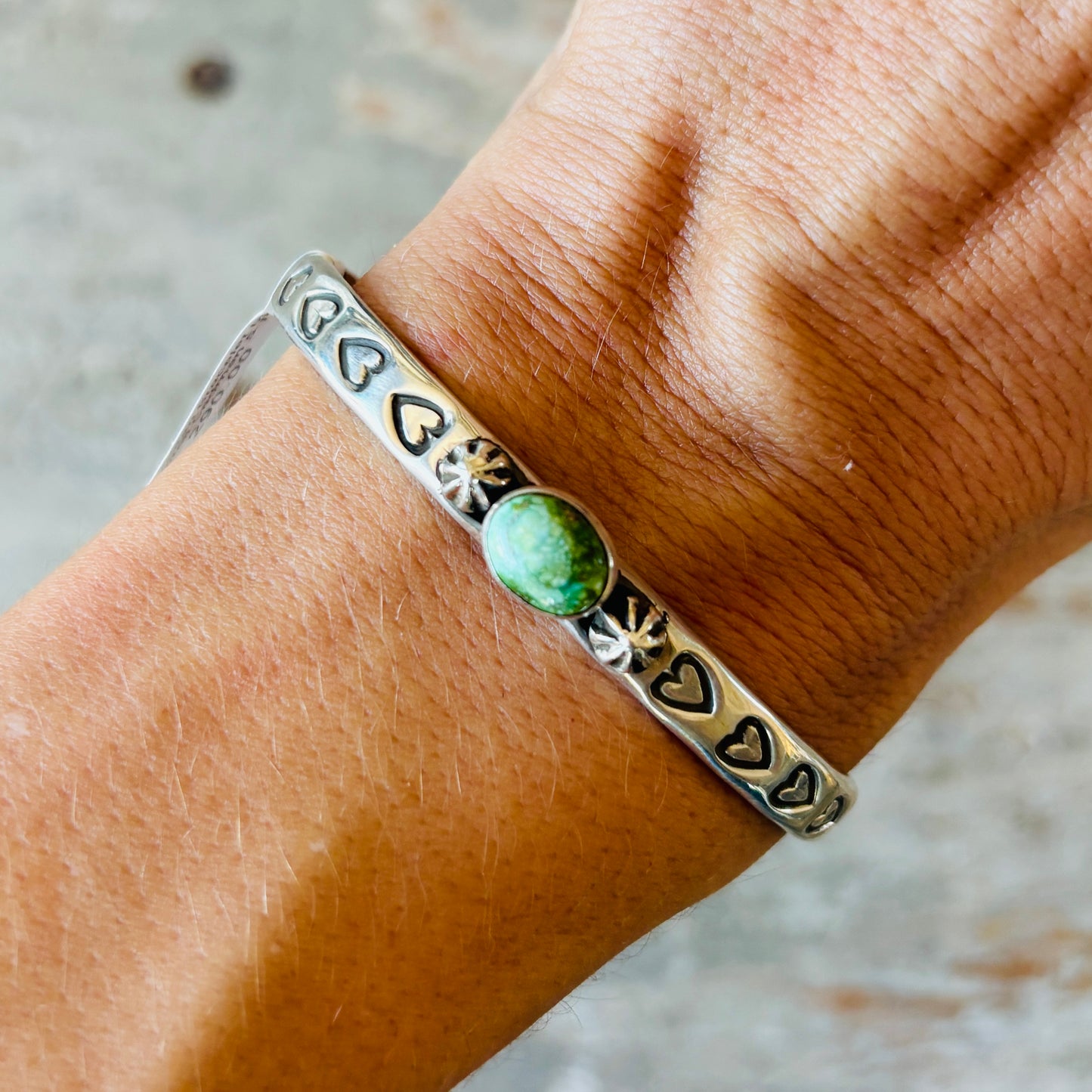 Navajo Darrell Cadman Sterling Silver & Sonoran Turquoise Hearts Stacker Cuff