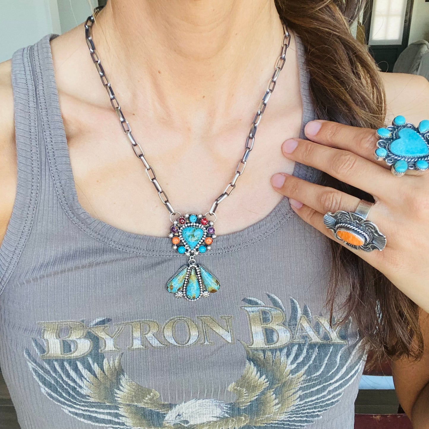 Navajo Lorenzo and Jerilyn Chee Sterling Silver Fiesta Necklace