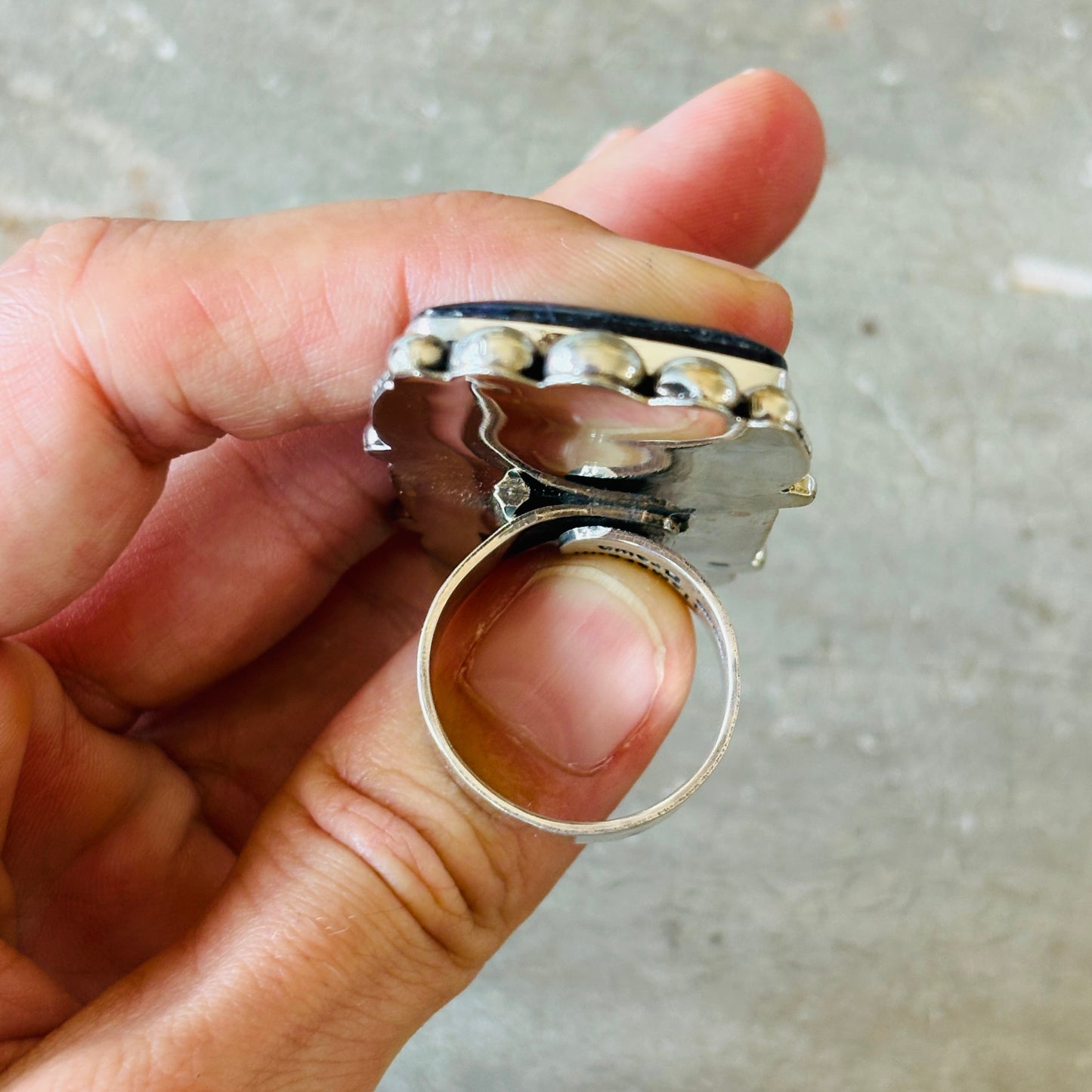 Navajo Hemerson Brown Sterling Silver - Sugilite & Lab Opal Statement Ring