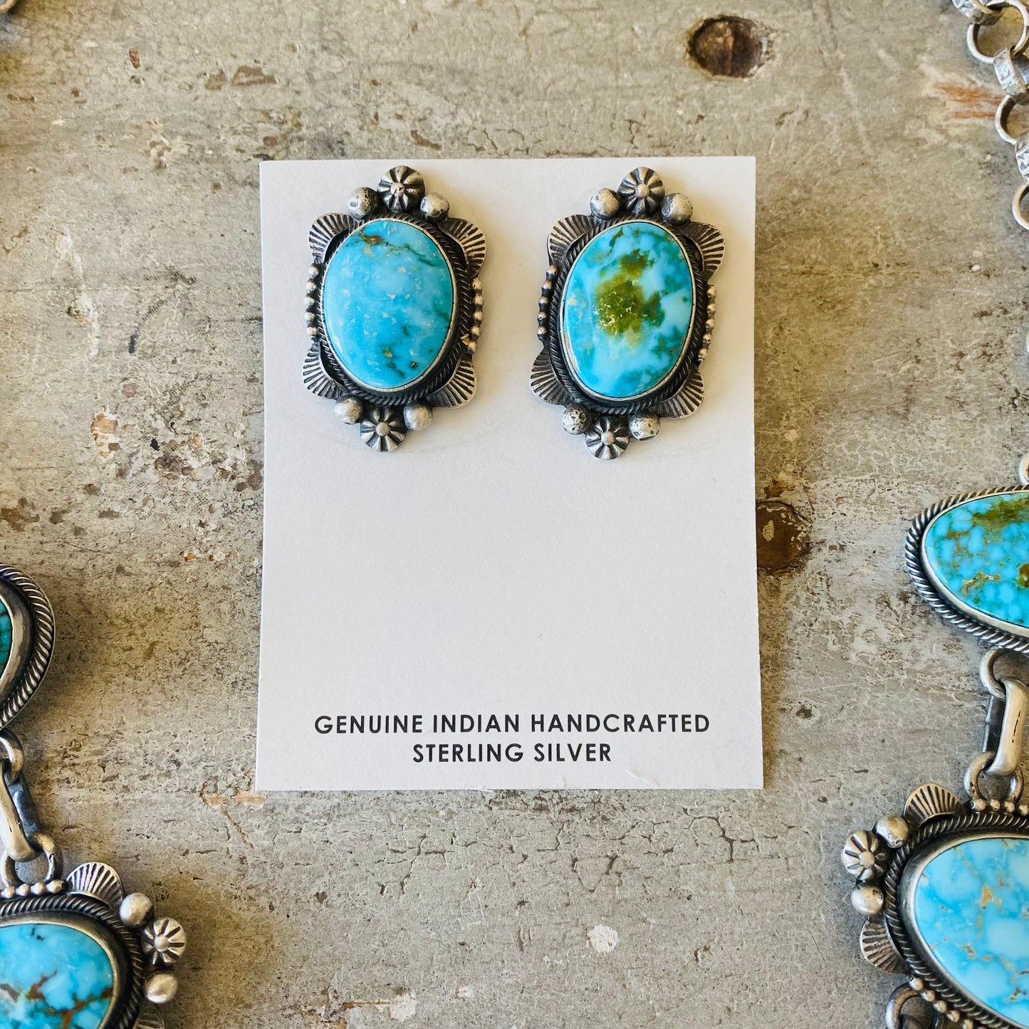 Navajo Eli Skeets Sterling Silver & Sonoran Gold Turquoise Statement Necklace - Earrings