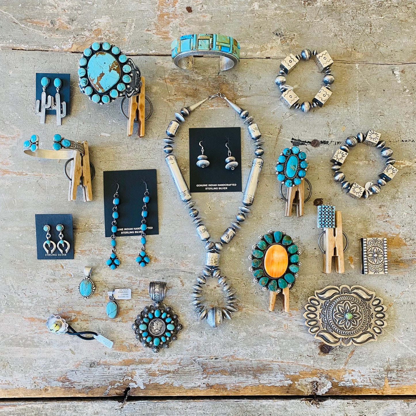 Navajo Kindale Billah Sterling Silver & Turquoise Cluster Statement Cuff