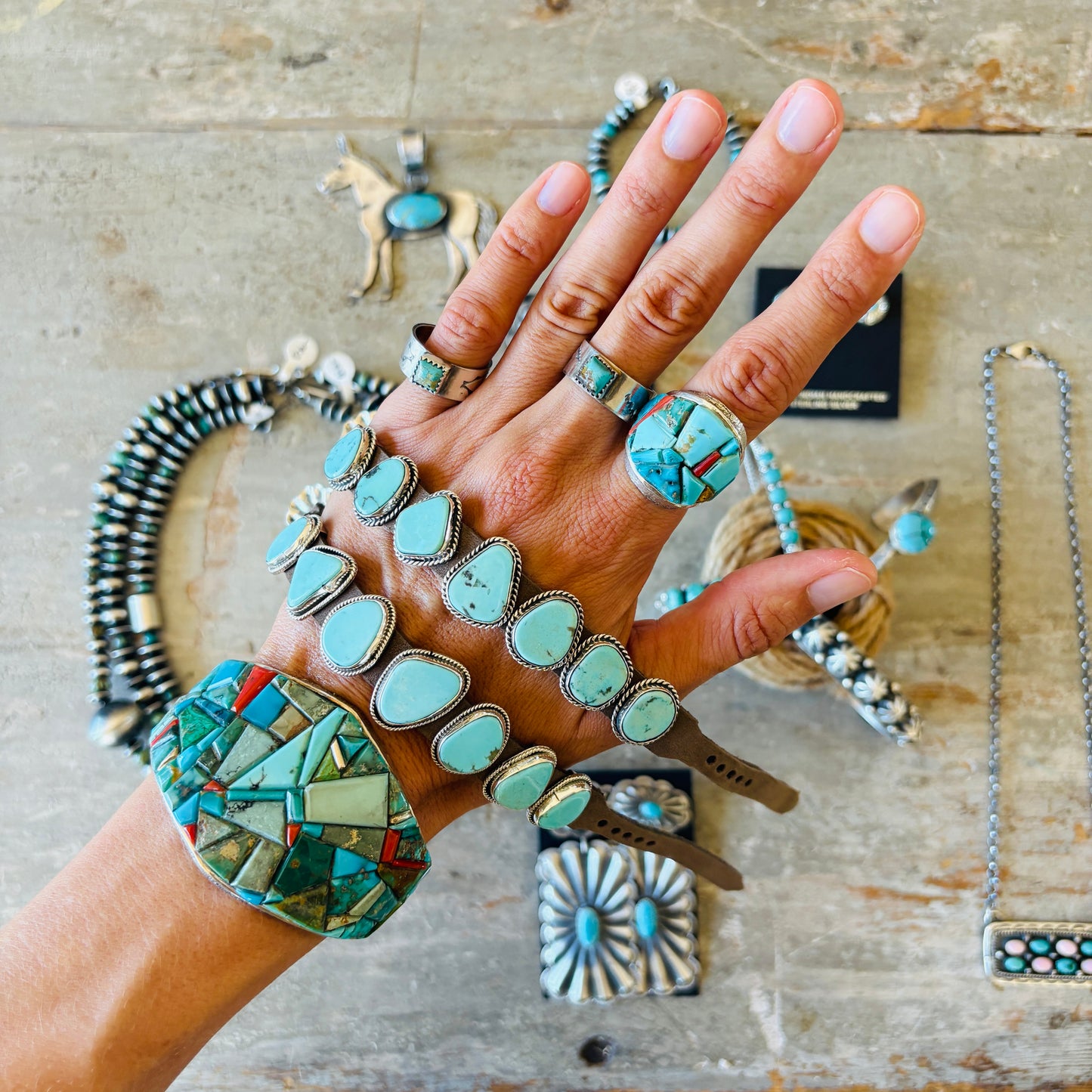 Navajo Russell Sam Sterling Silver - Pink Conch & Turquoise Bar Necklace