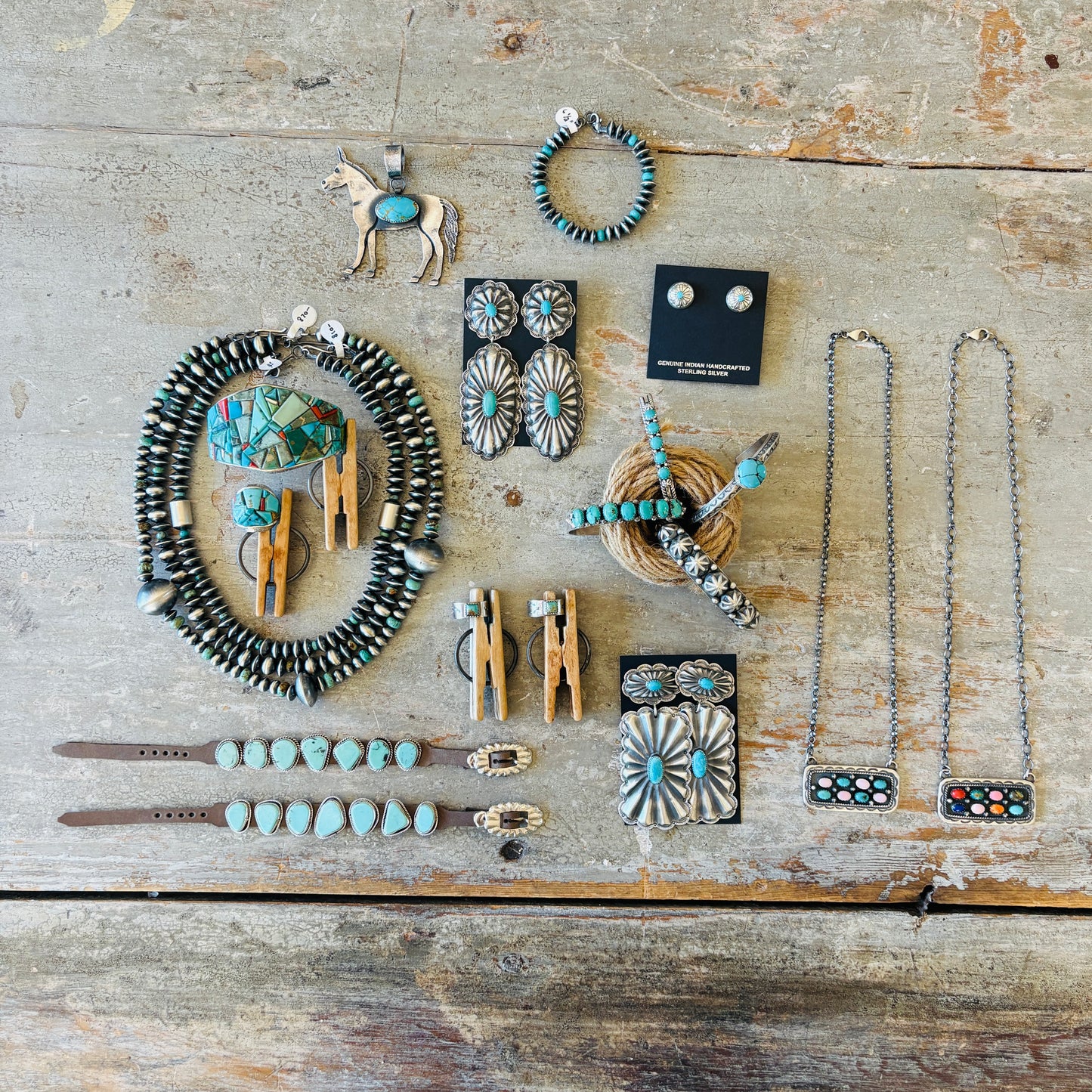 Navajo Russell Sam Sterling Silver - Pink Conch & Turquoise Bar Necklace