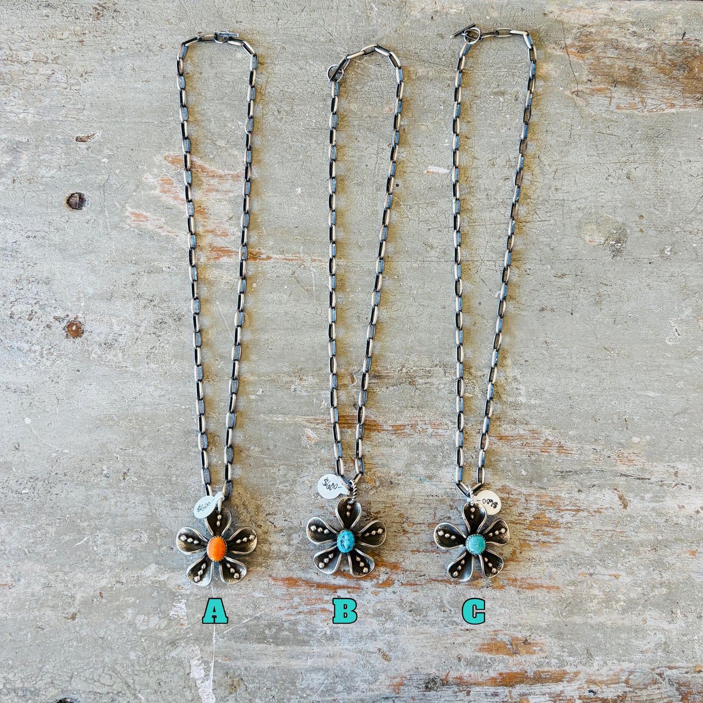 Navajo James Begay Sterling Silver Flower Coin Necklaces