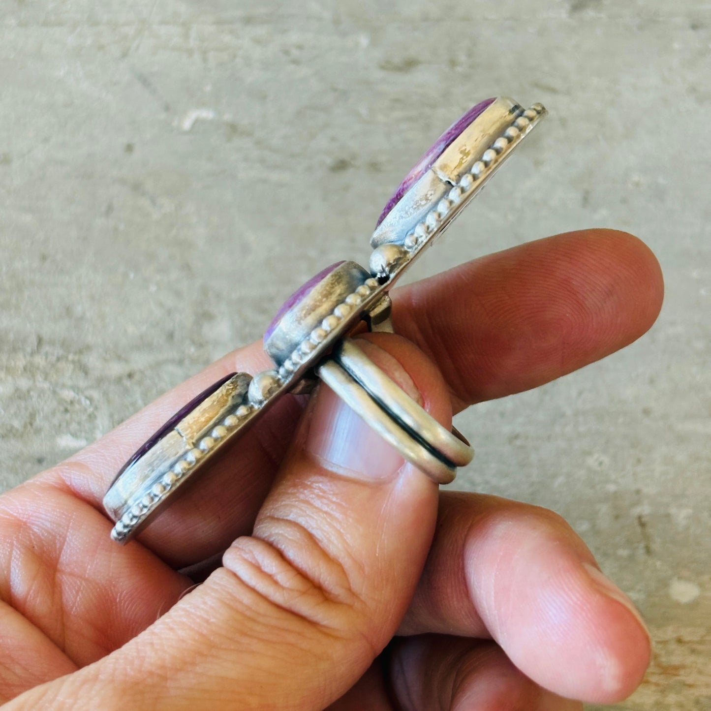 Navajo Travis Jim Sterling Silver & Purple Spiny Oyster Ring