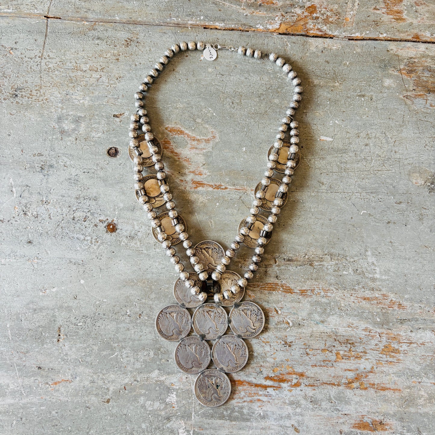 Navajo Tiffany Parkhurst Sterling Silver Half Dollar Statement Necklace