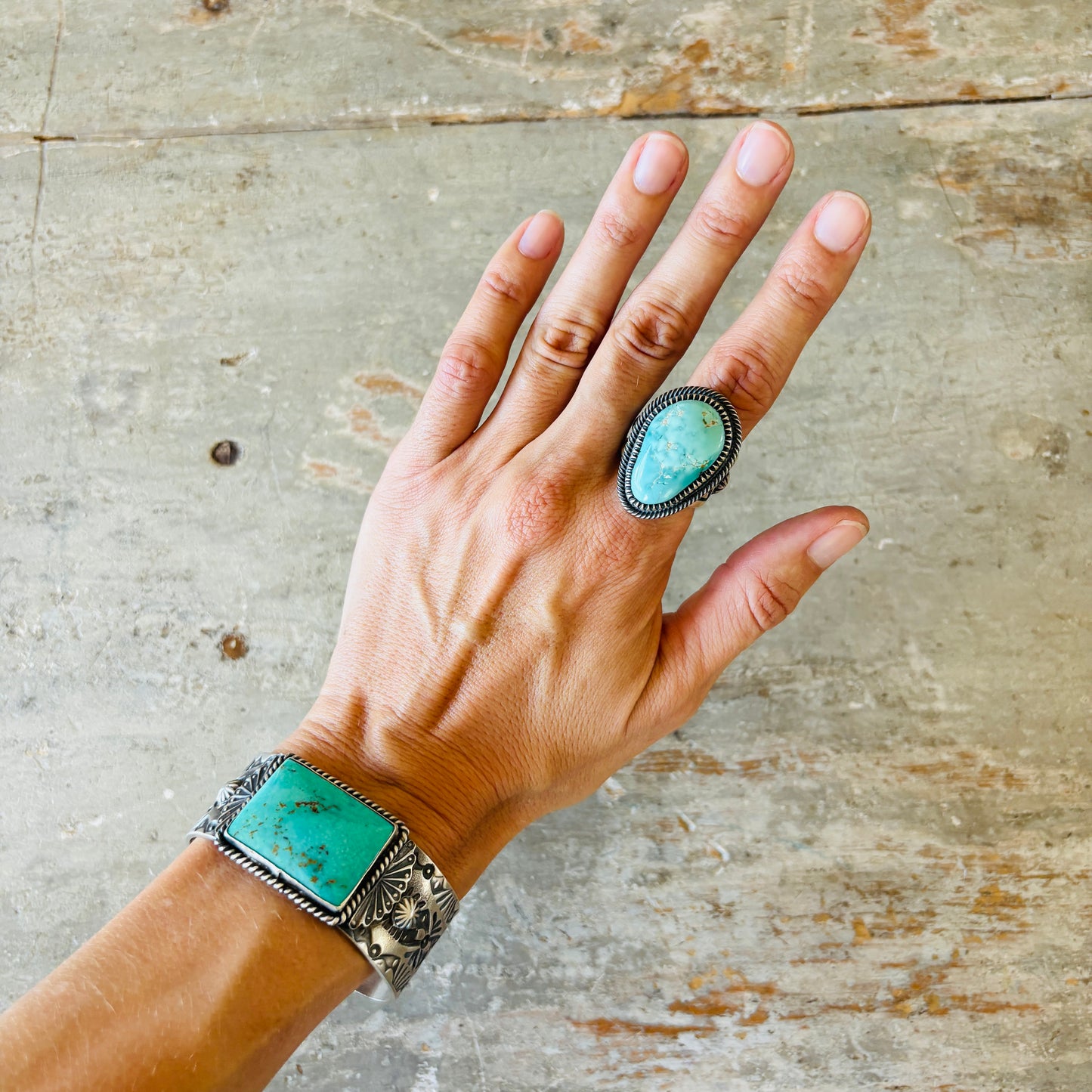 Navajo Floyd Parkhurst Sterling Silver & Carico Lake Turquoise Ring