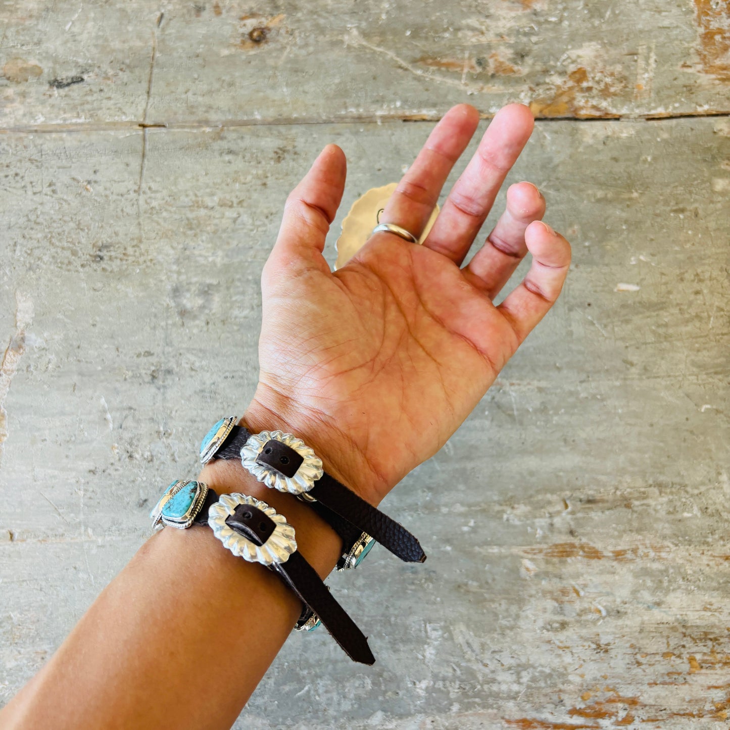 Navajo Geraldine James Sterling Silver - Kingman & Sonoran Gold Turquoise Cluster Ring