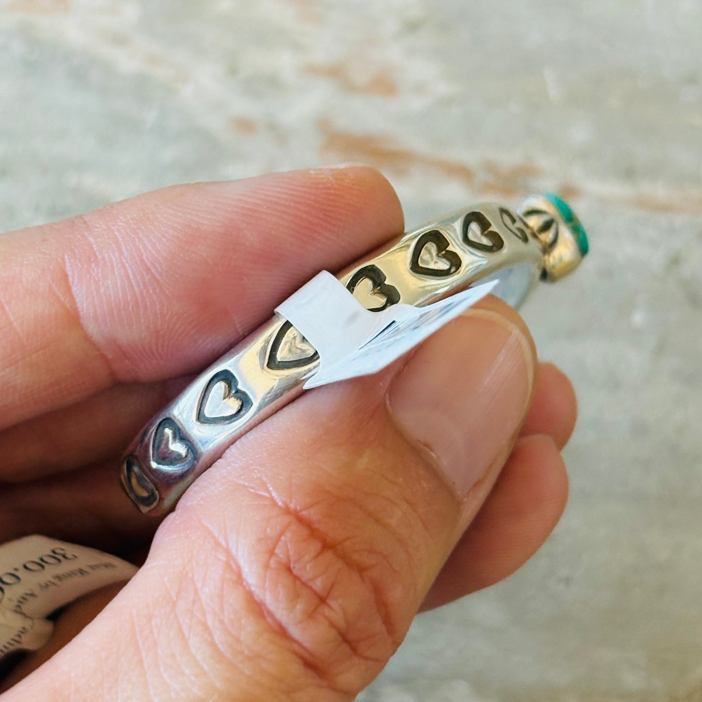 Navajo Darrell Cadman Sterling Silver & Sonoran Turquoise Hearts Stacker Cuff