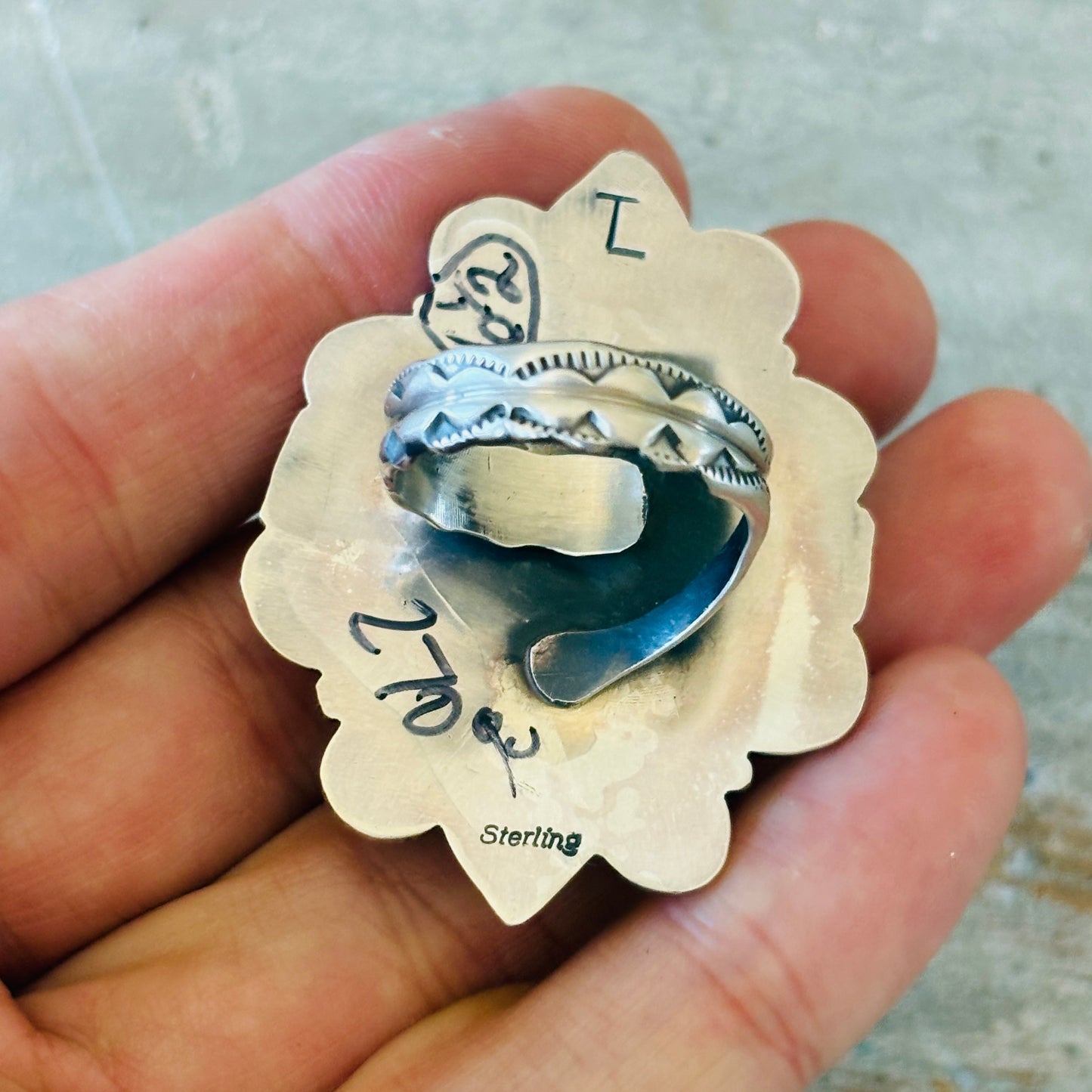 Navajo Tia Long Sterling Silver & Turquoise Ring