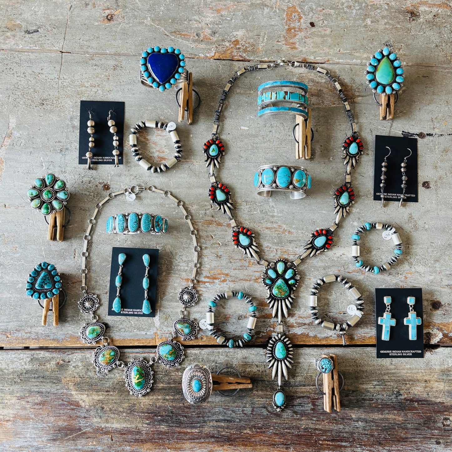 Navajo Freddie Maloney Sterling Silver & Spiderweb Kingman Turquoise 7 Stone Statement Cuff