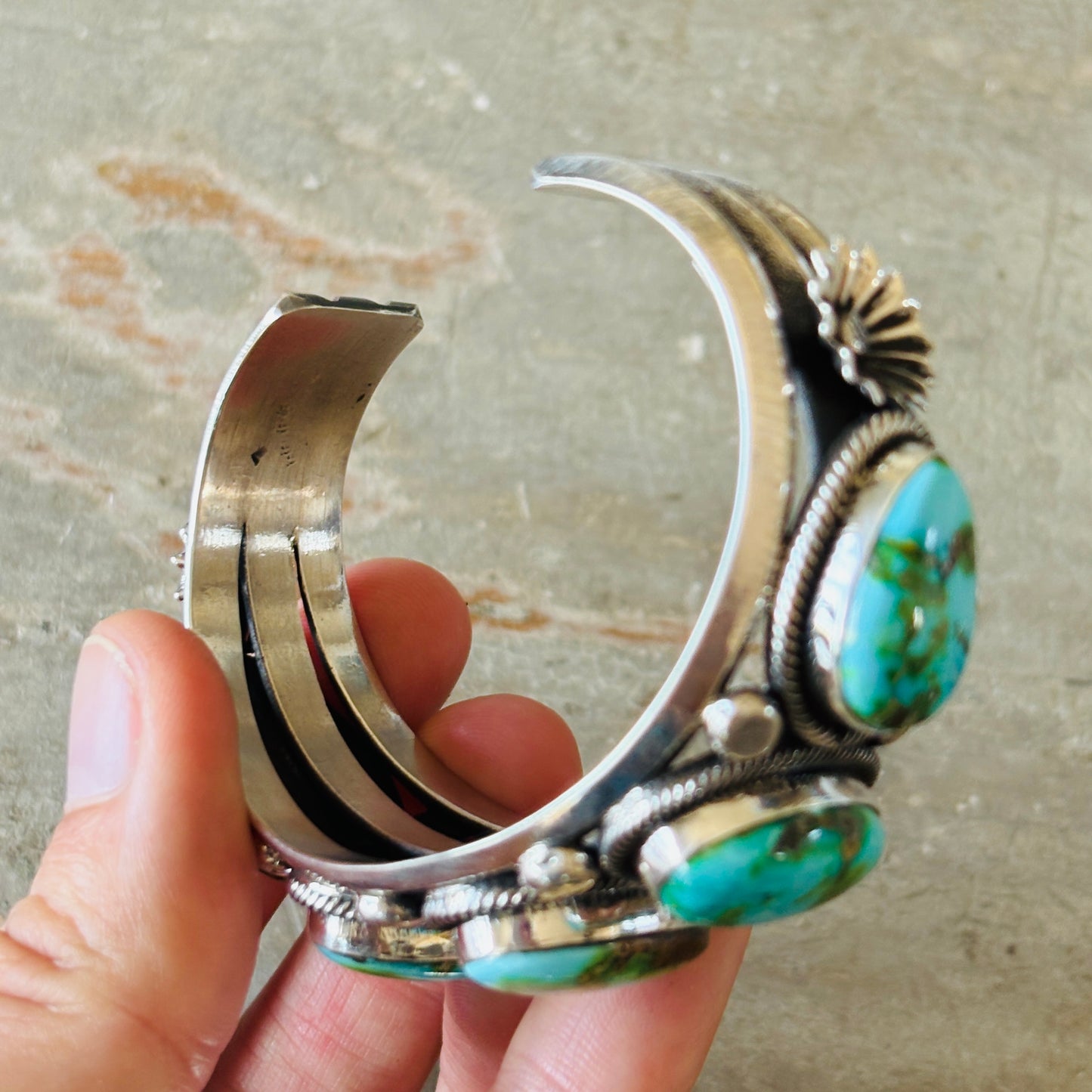 Navajo Hemerson Brown Sterling Silver & Sonoran Turquoise Statement Cuff