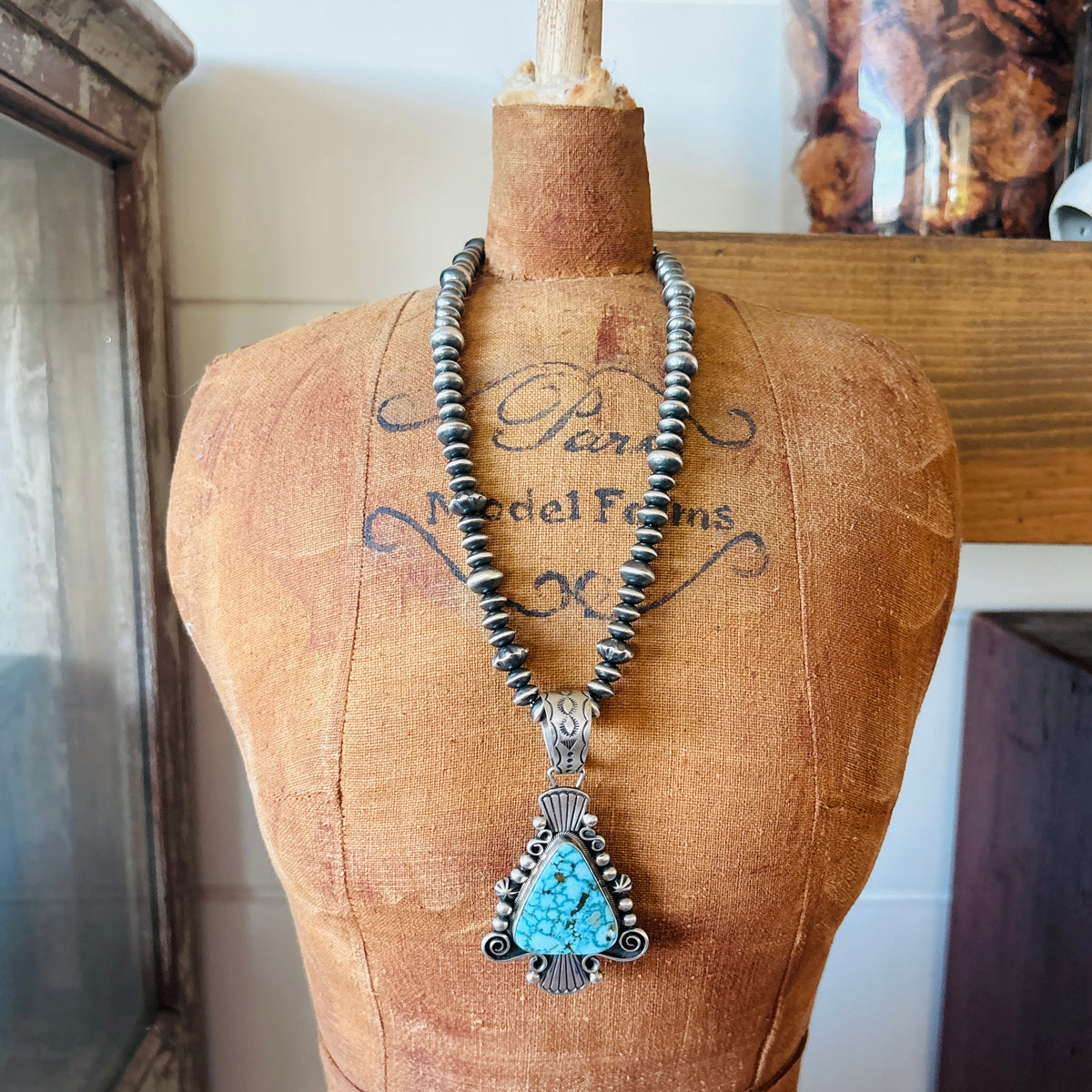 Navajo Daniel Benally Sterling Silver & Web Kingman Turquoise Pendant