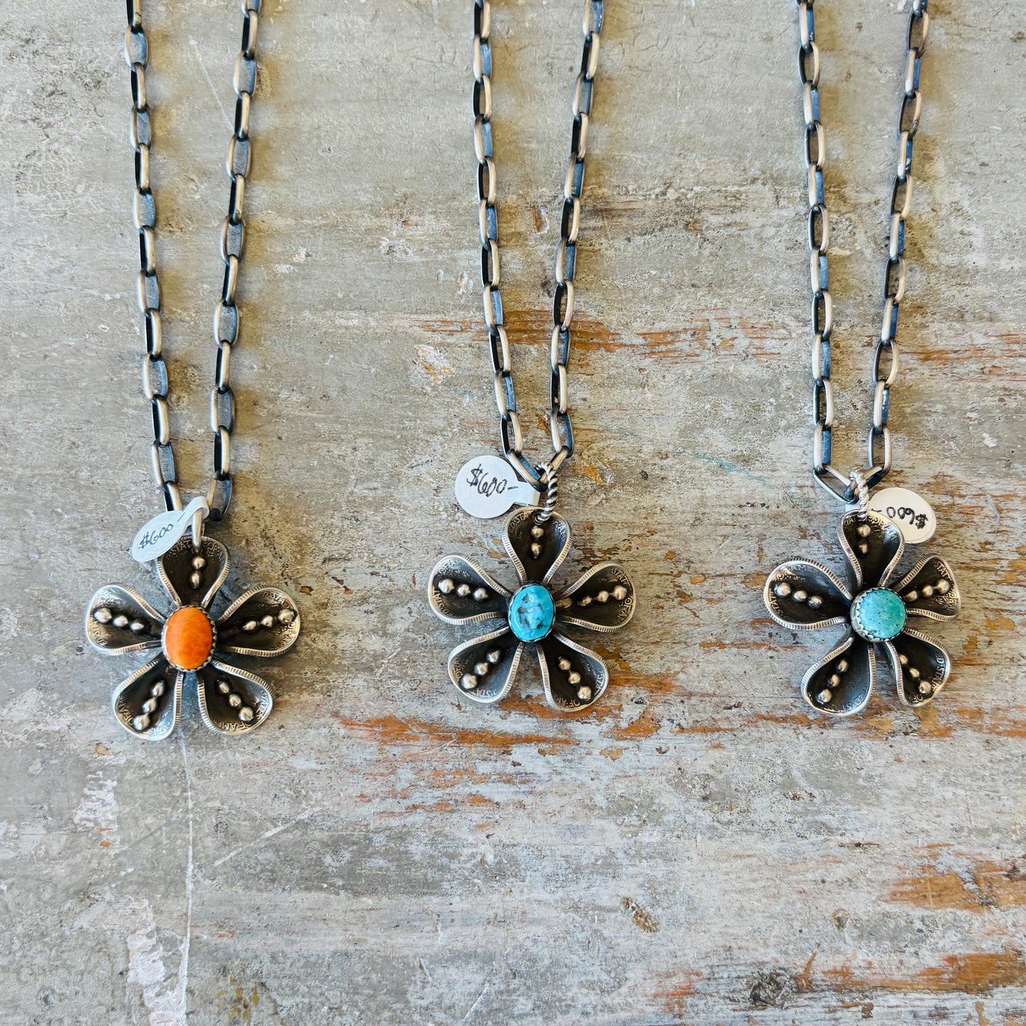 Navajo James Begay Sterling Silver Flower Coin Necklaces