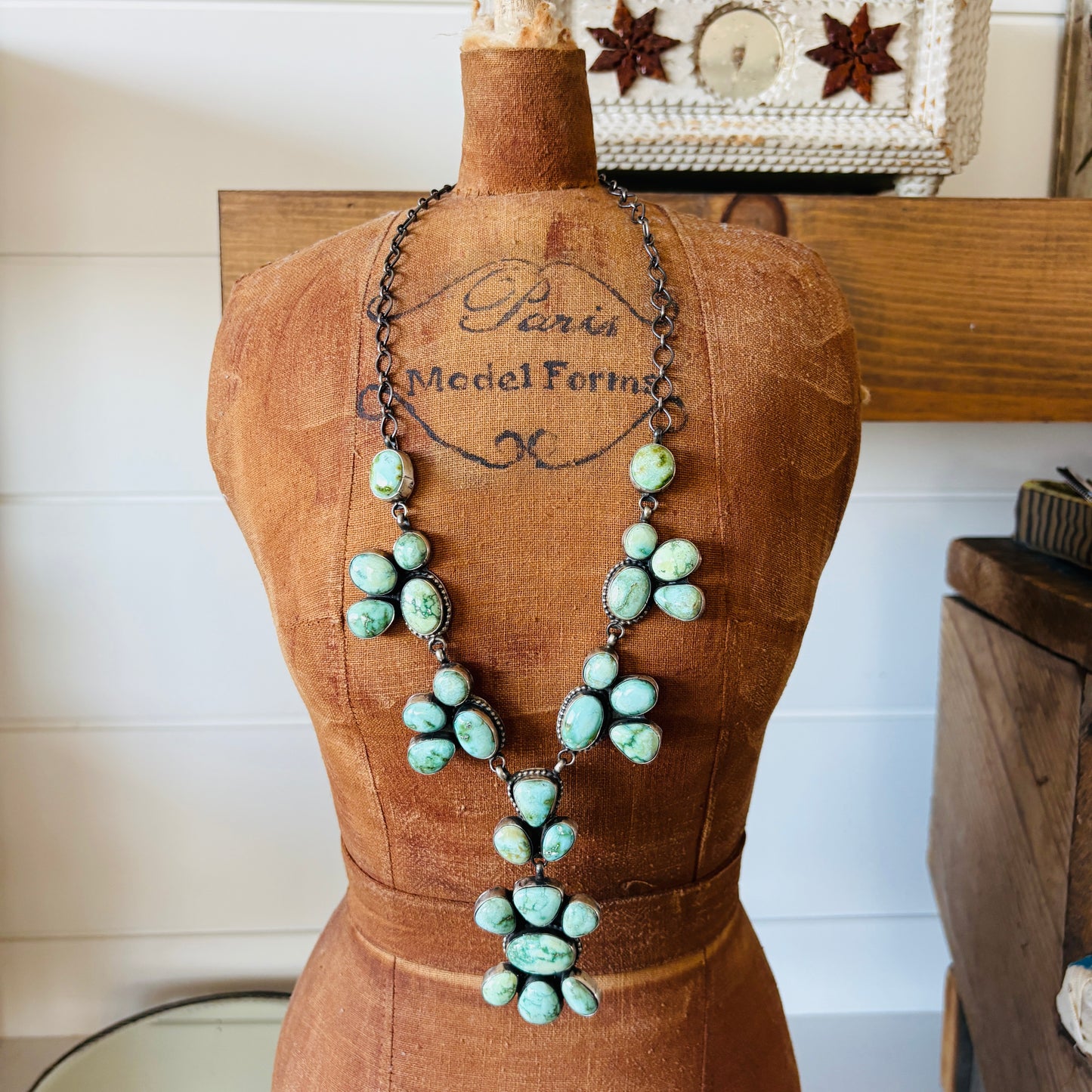 Navajo Pansy Johnson Sterling Silver & Carico Lake Turquoise Lariat Necklace Set