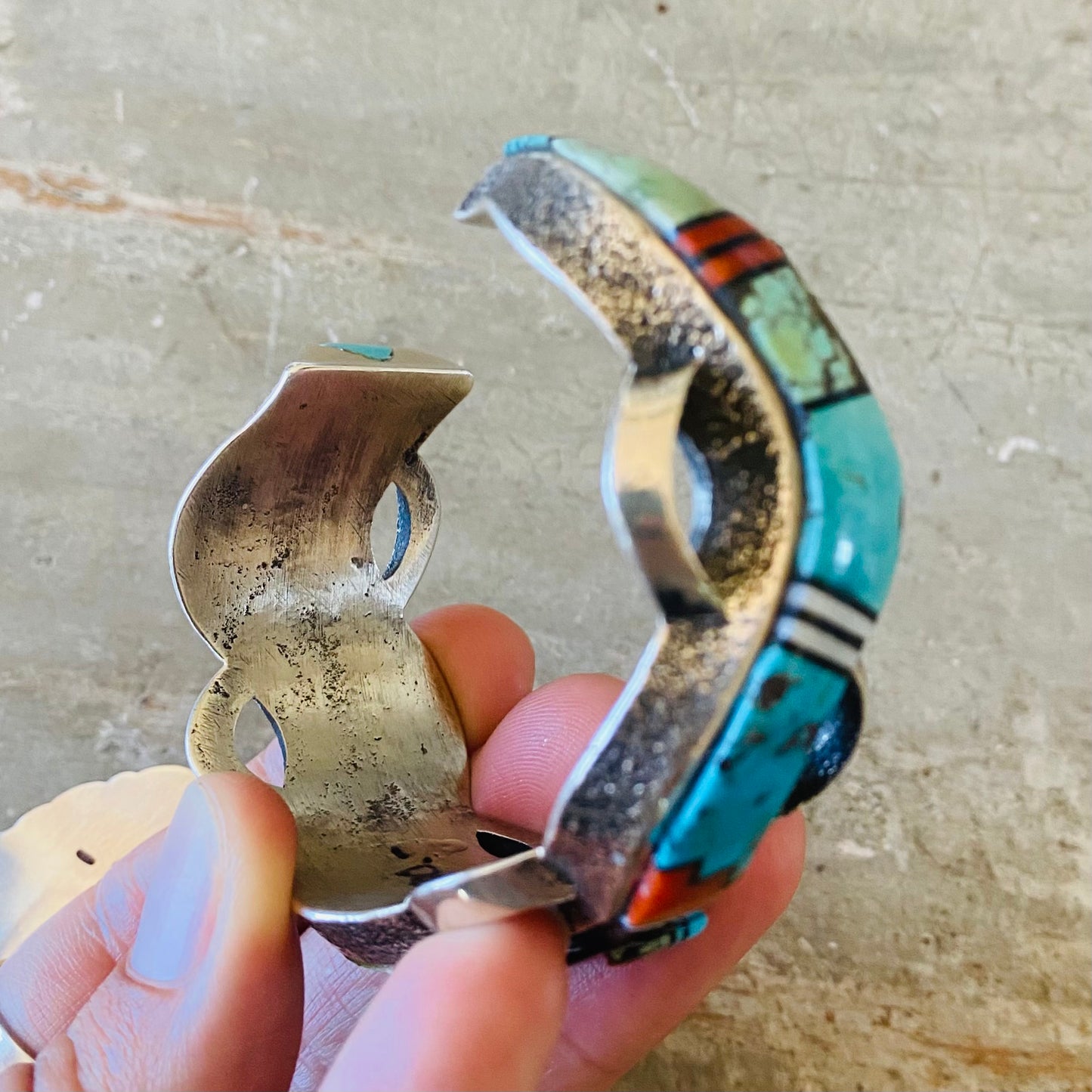 Navajo Lester James & Aaron Anderson Sterling Silver Multi Stone Tufa Cast Cuff