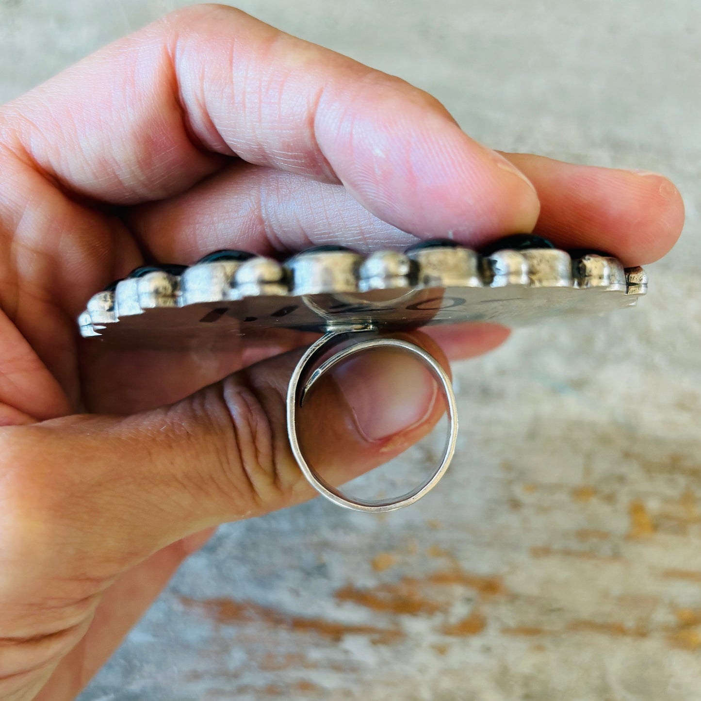 Navajo Tommy Jackson Sterling Silver & Black Onyx Cluster Ring