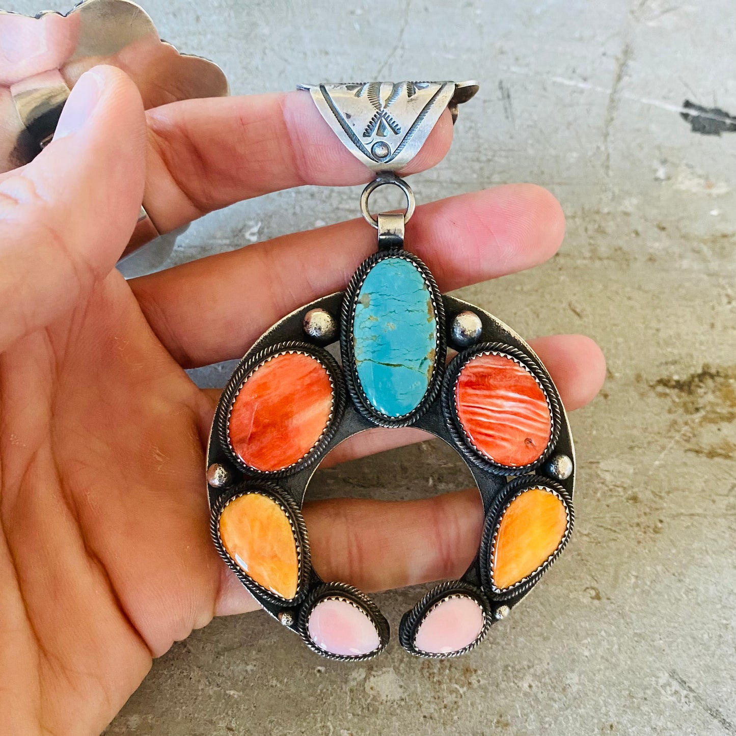 Navajo Kristen Etsitty Multi Stone Naja Pendant