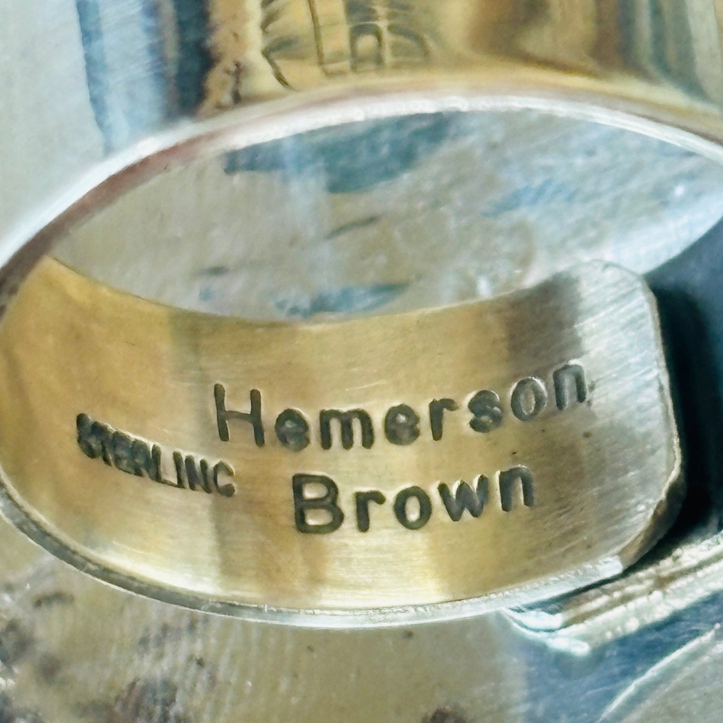 Navajo Hemerson Brown Sterling Silver & Kingman Turquoise Cactus Ring
