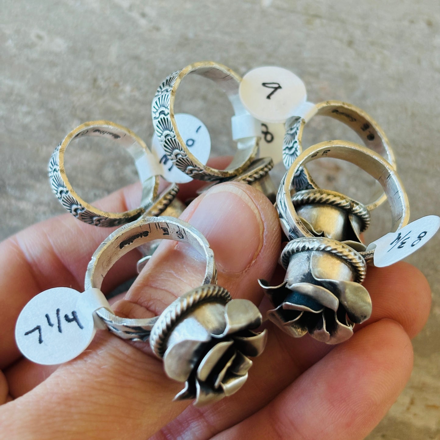 Navajo Chris Etsitty Sterling Silver Rose Rings