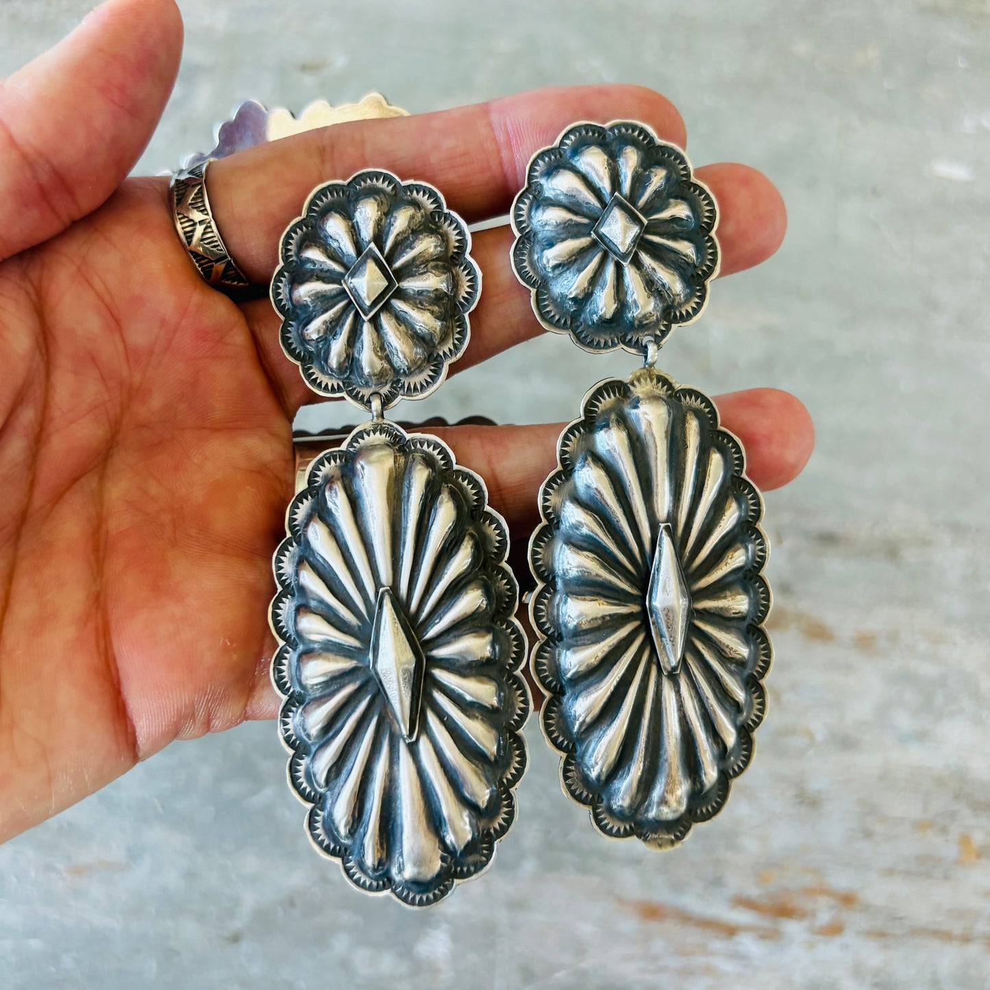 Navajo Rita Lee Sterling Silver & Concho Earrings