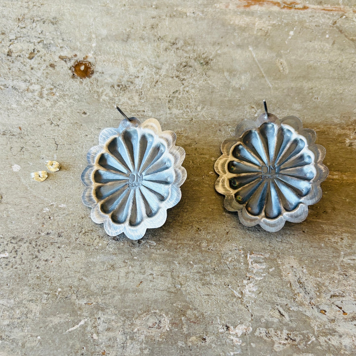 Navajo Signed Sterling Silver & Kingman Turquoise Concho Earrings