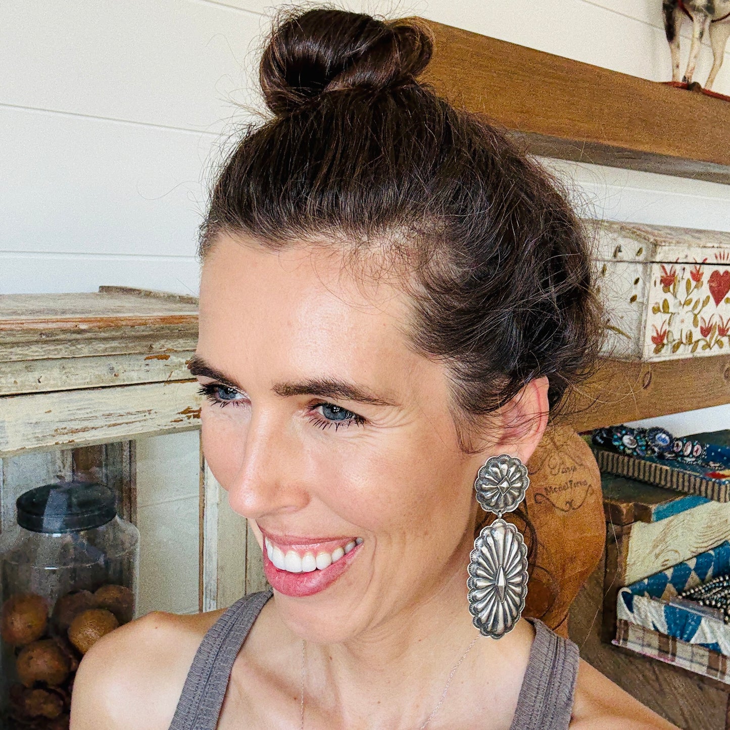 Navajo Rita Lee Sterling Silver & Concho Earrings