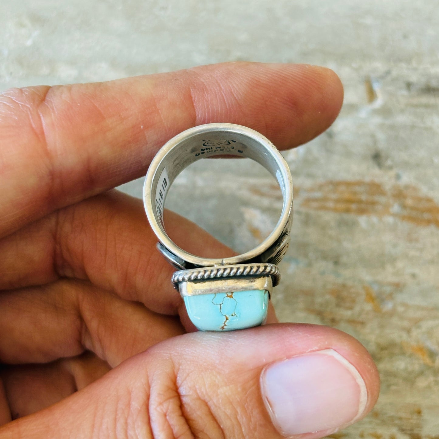Navajo Darrell Cadman Sterling Silver & #8 Turquoise Ring
