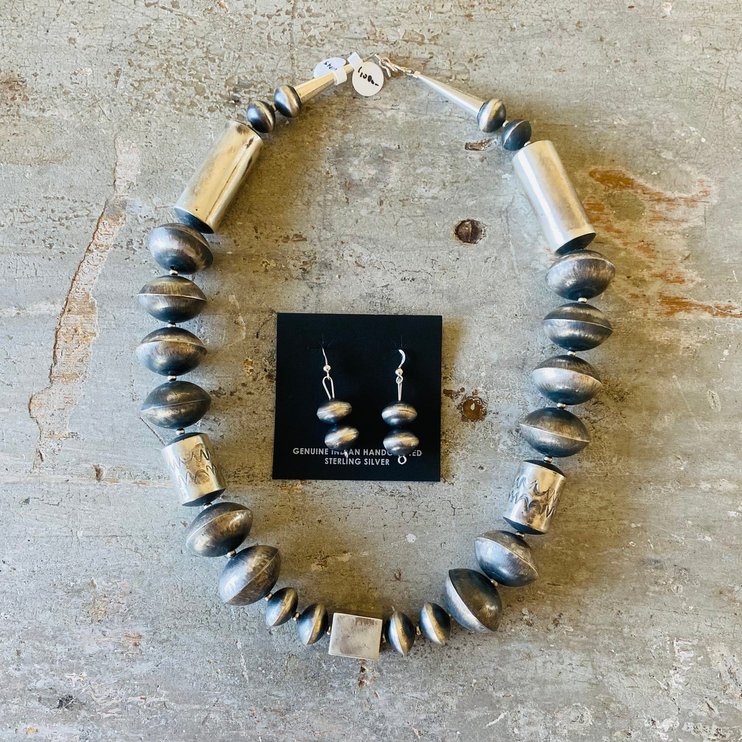 Navajo Sharon Cooley - Nez Sterling Silver Handmade Graduated Pearls Necklace Set