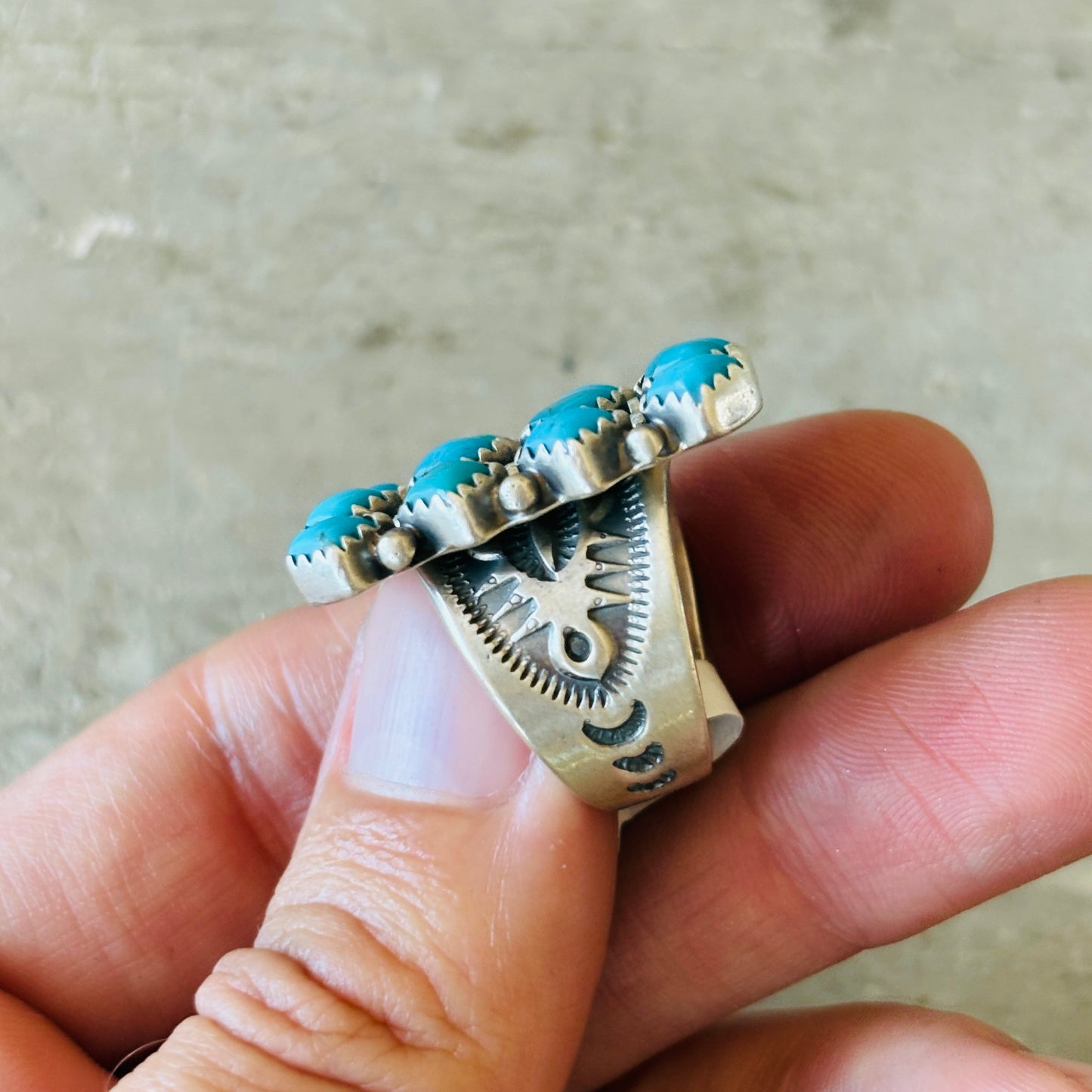 Navajo Signed Sterling Silver & Kingman Turquoise Ring