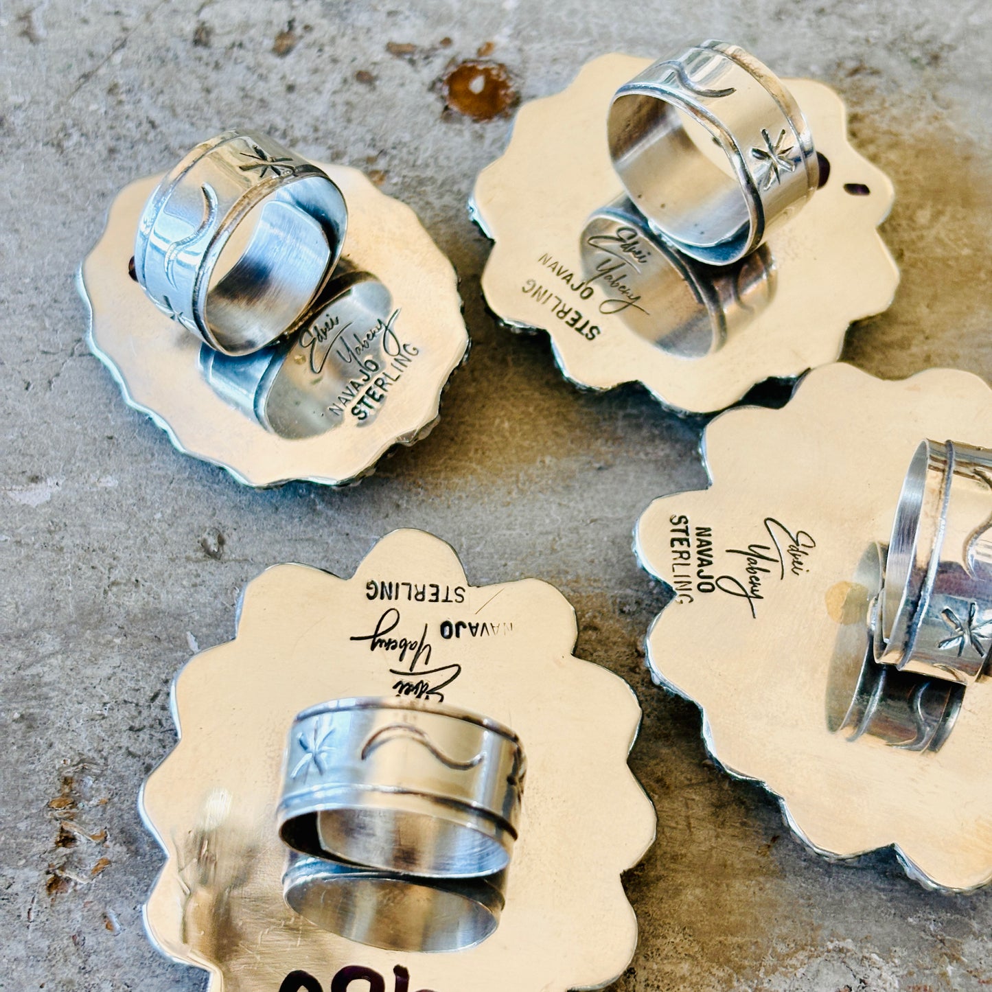 Navajo Ednei Yabeny Sterling Silver Cluster Rings