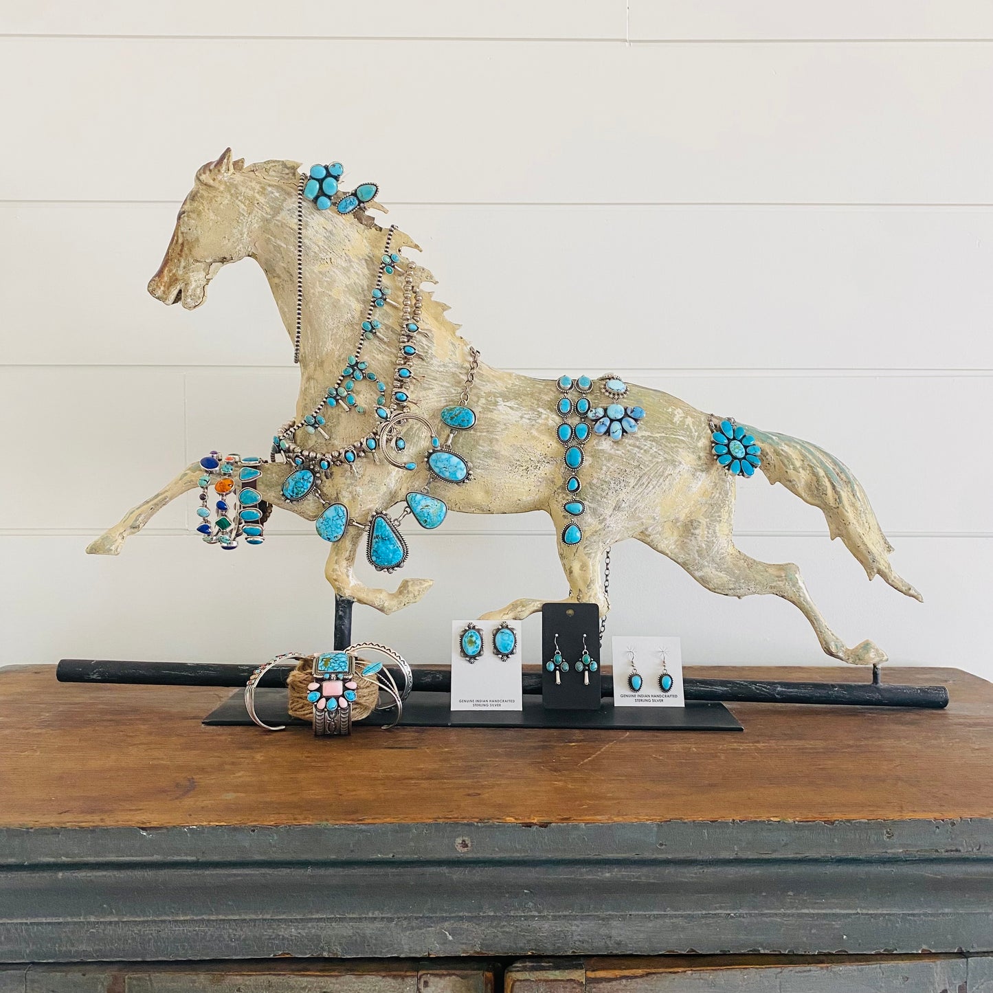 Navajo Eli Skeets Sterling Silver & Sonoran Gold Turquoise Statement Necklace - Earrings