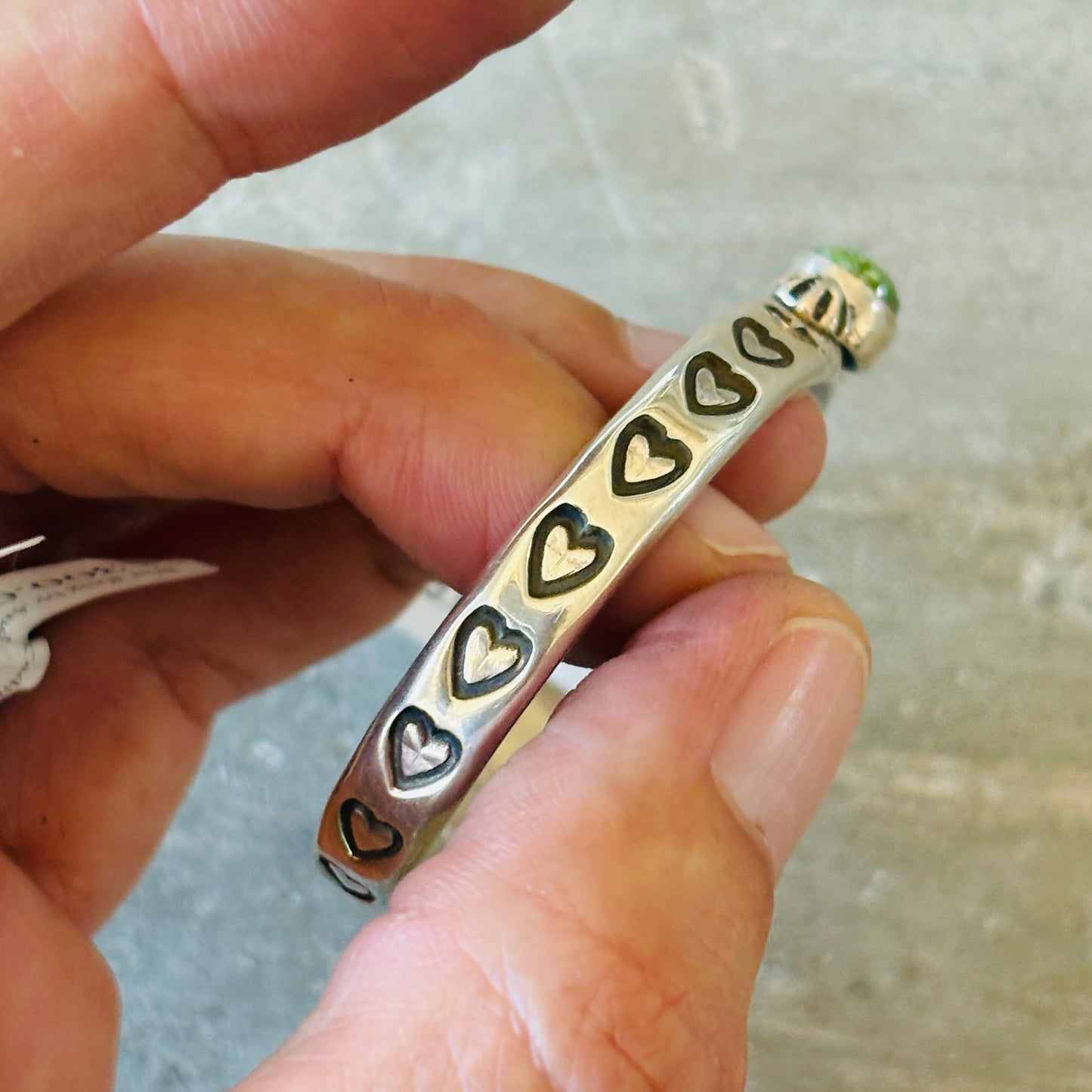 Navajo Darrell Cadman Sterling Silver & Sonoran Turquoise Hearts Stacker Cuff
