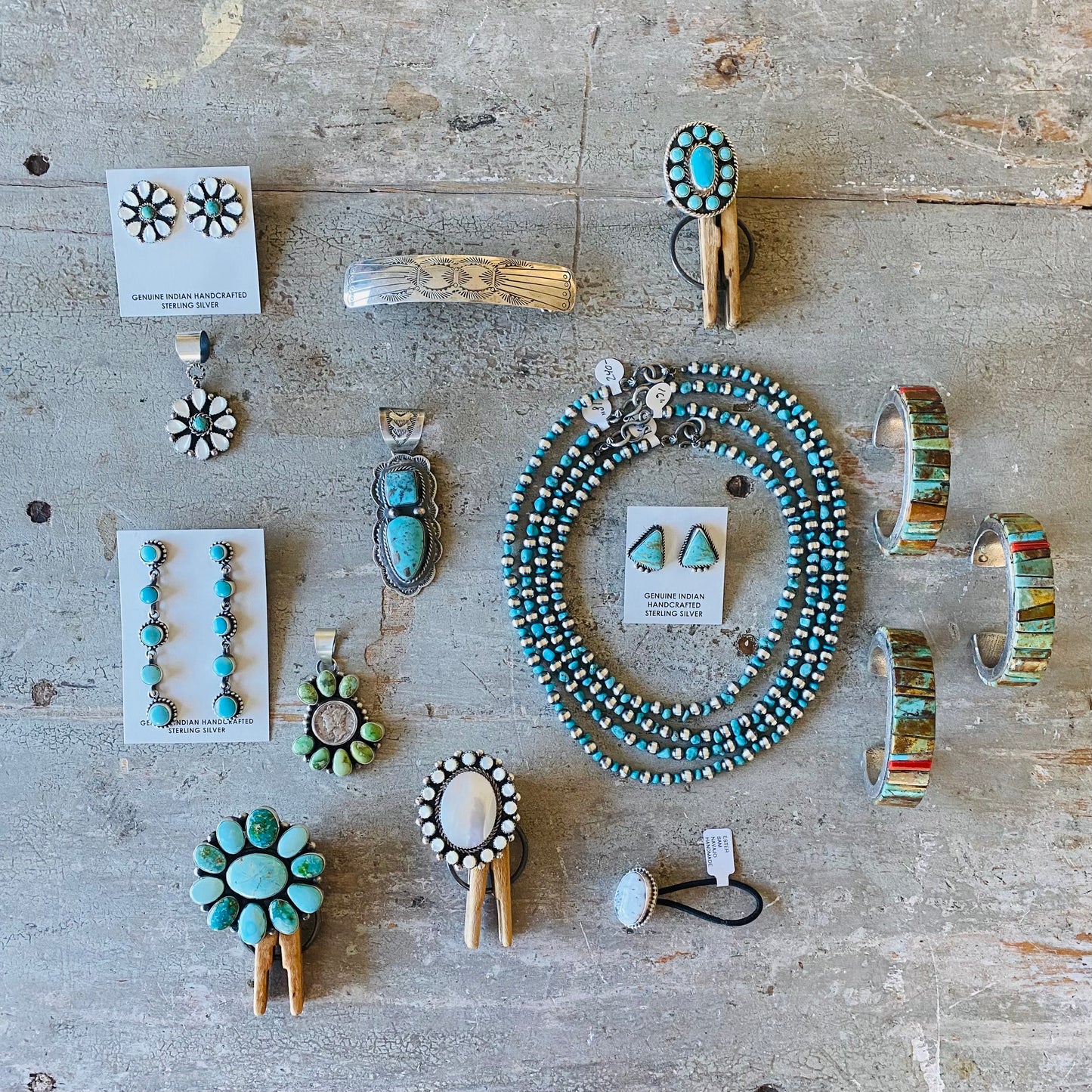 Native Strung Sterling Silver Machine Made & Turquoise 7mm Pearls Necklace