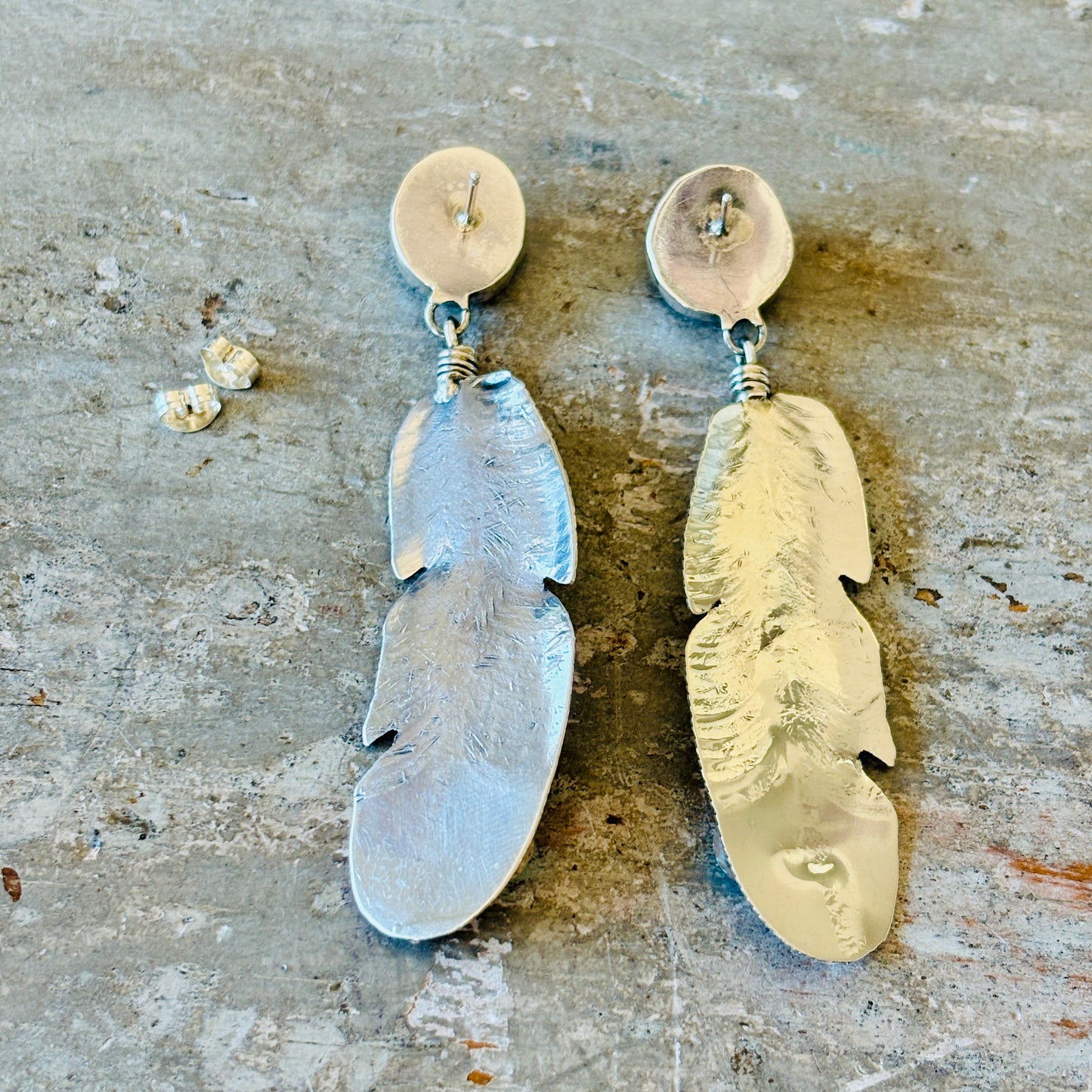 Navajo Lydia Begay Sterling Silver & Kingman Feather Earrings
