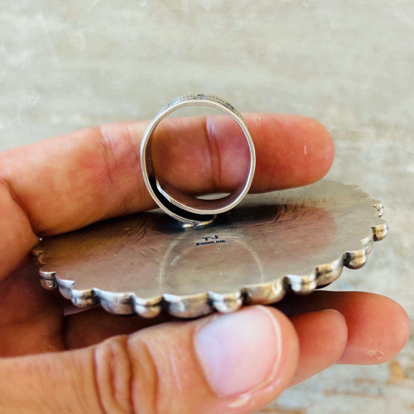 Navajo Tommy Jackson Sterling Silver & Black Onyx Cluster Ring