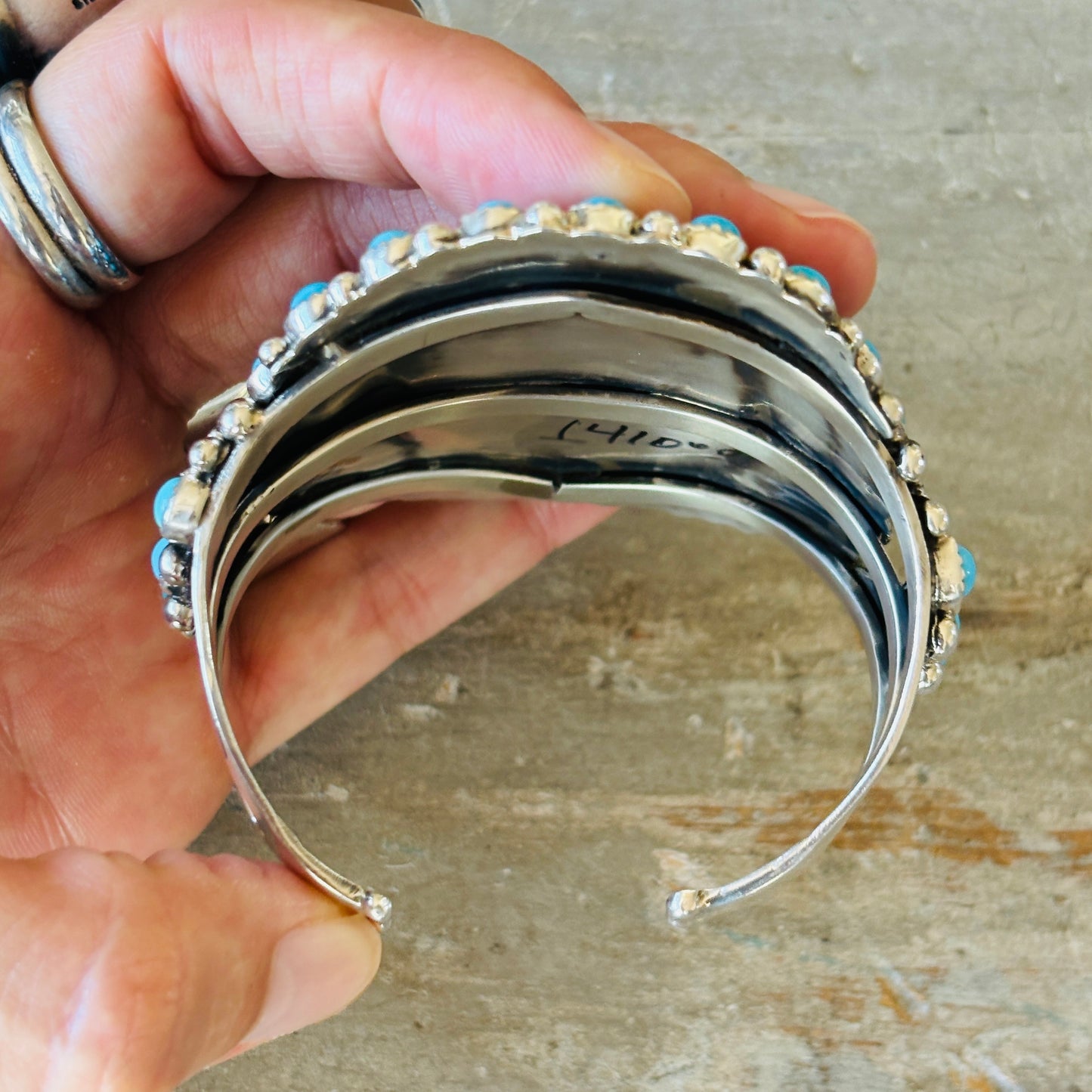 Navajo Lily Kee Sterling Silver Multi Stone Cluster Cuff