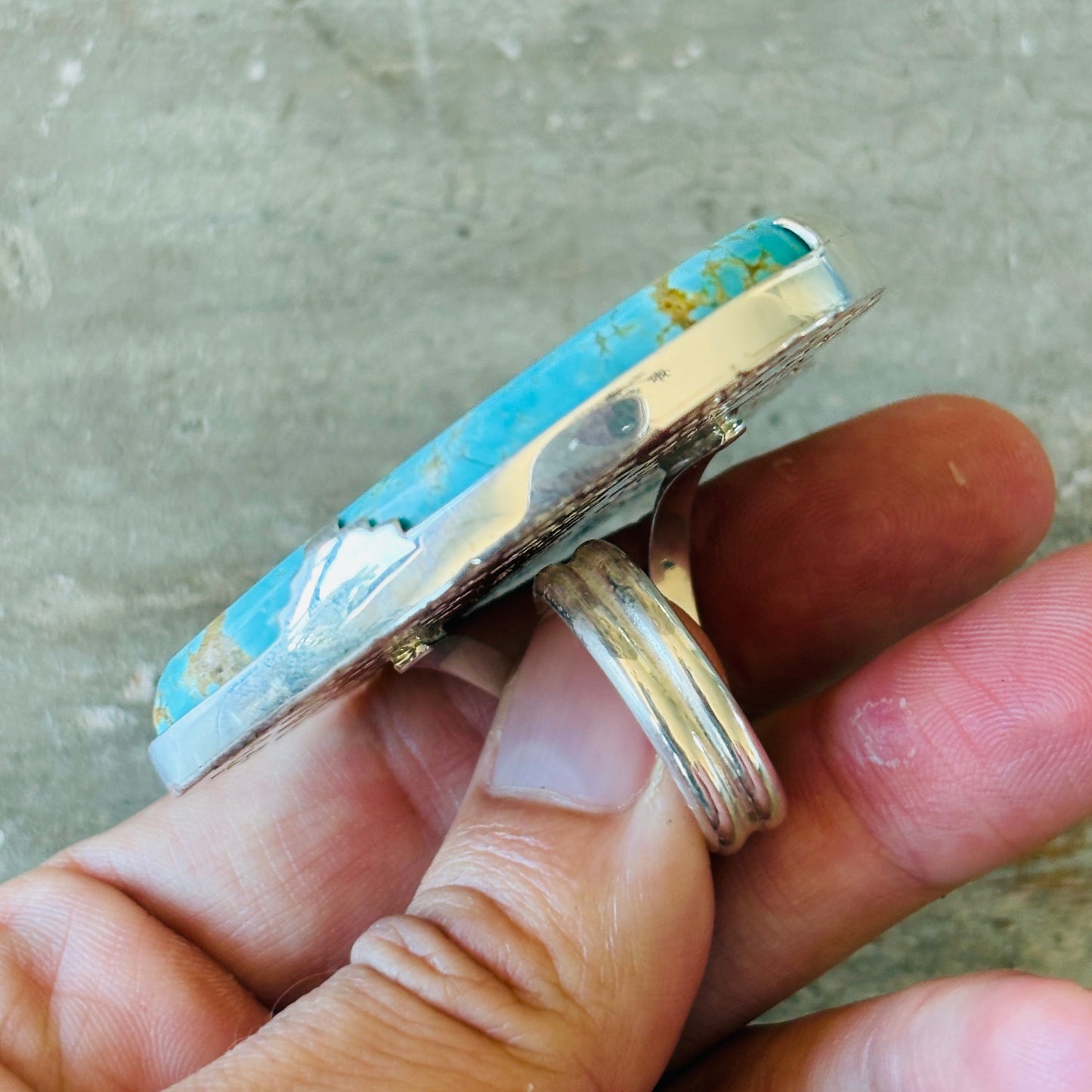 Navajo Langston Thompson Sterling Silver & Kingman Turquoise Heart Ring