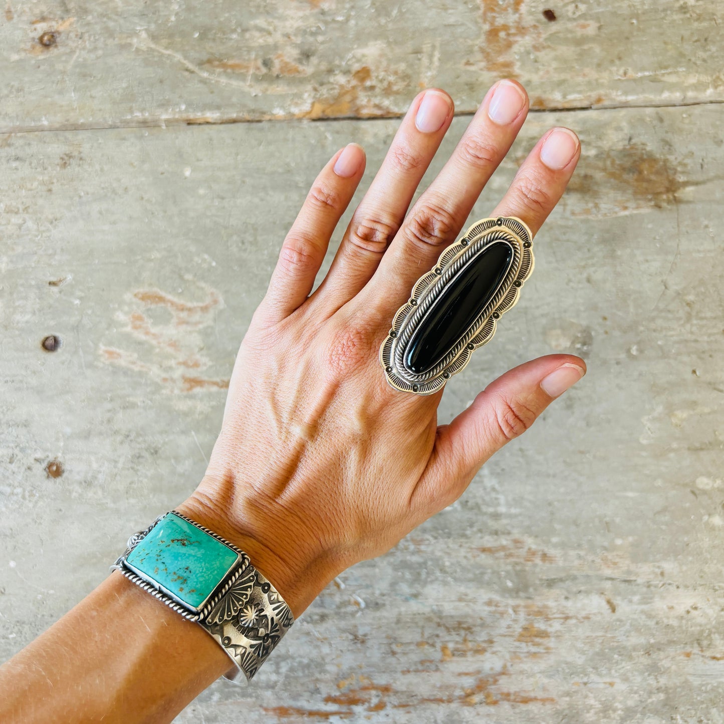 Navajo Julian Chavez Sterling Silver & Black Onyx Ring