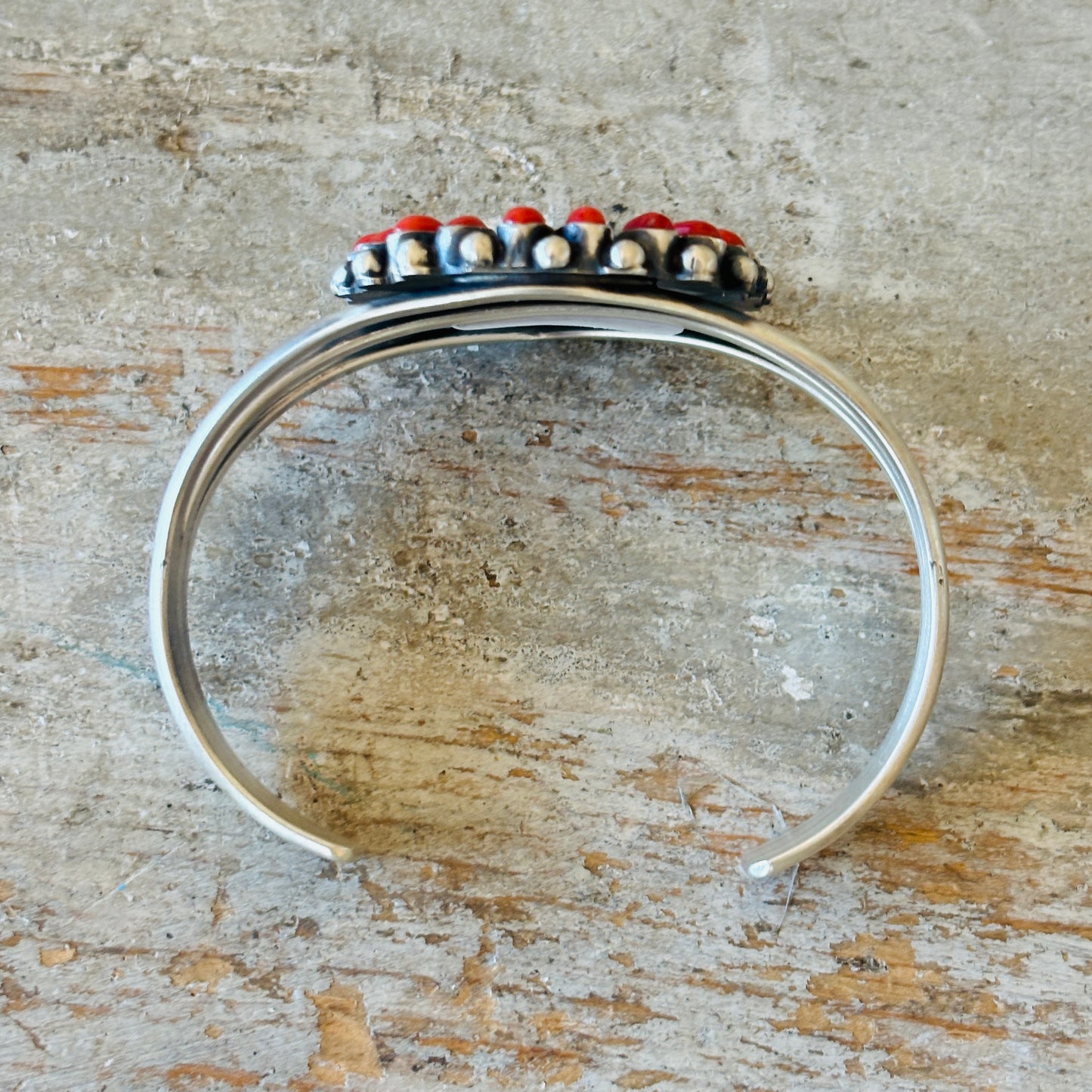 Navajo Darrin Livingston Sterling Silver & Red Coral Coin Cuff