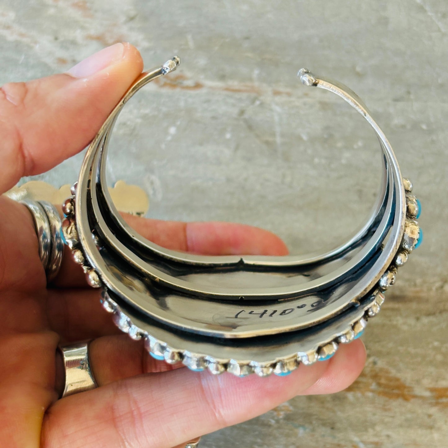 Navajo Lily Kee Sterling Silver Multi Stone Cluster Cuff
