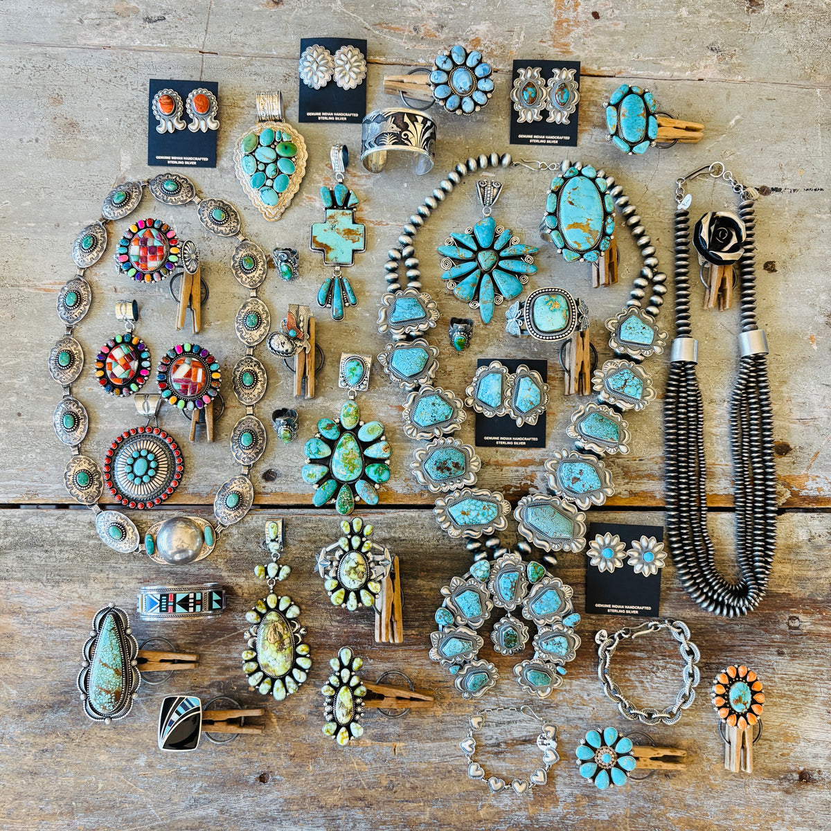 Navajo Robert Johnson Sterling Silver & High Grade Kingman Squash Blossom Necklace Set