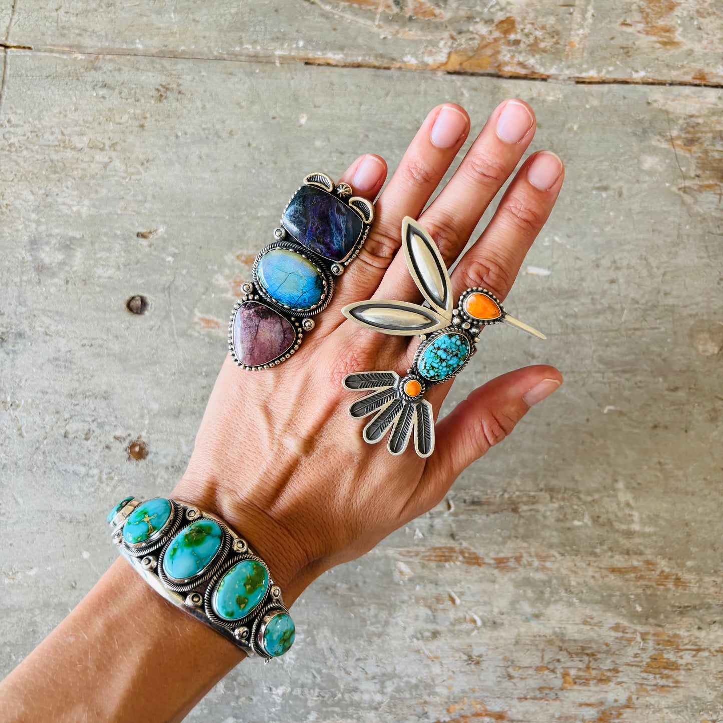 Navajo Hemerson Brown Sterling Silver & Sonoran Turquoise Statement Cuff
