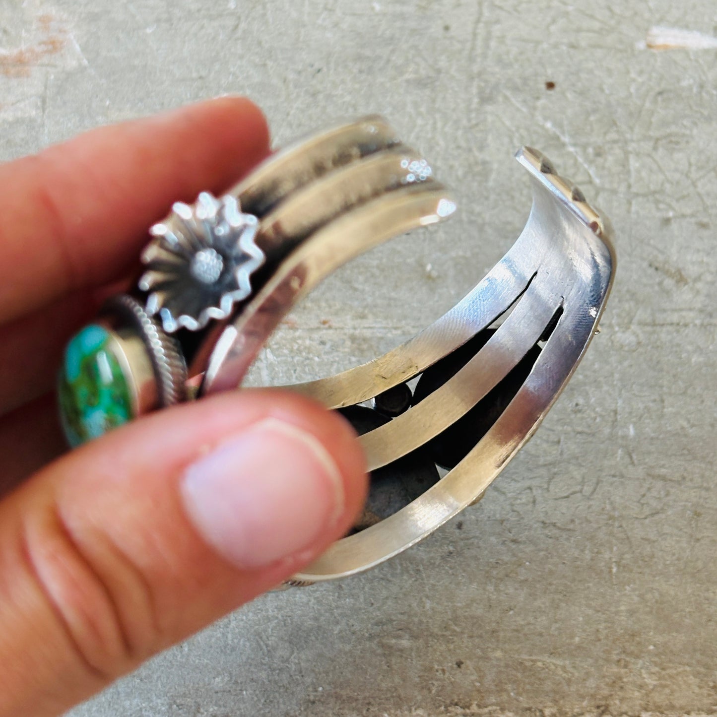 Navajo Hemerson Brown Sterling Silver & Sonoran Turquoise Statement Cuff