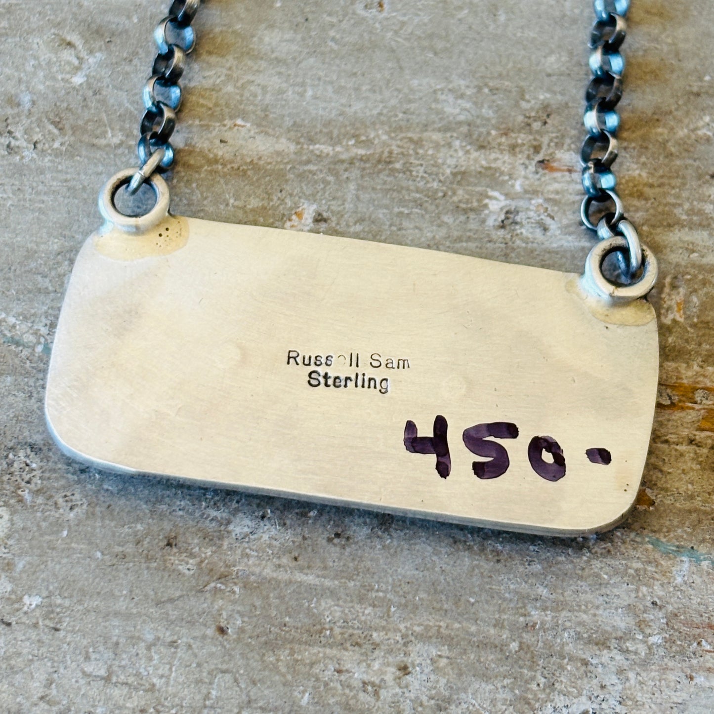 Navajo Russell Sam Sterling Silver - Pink Conch & Turquoise Bar Necklace