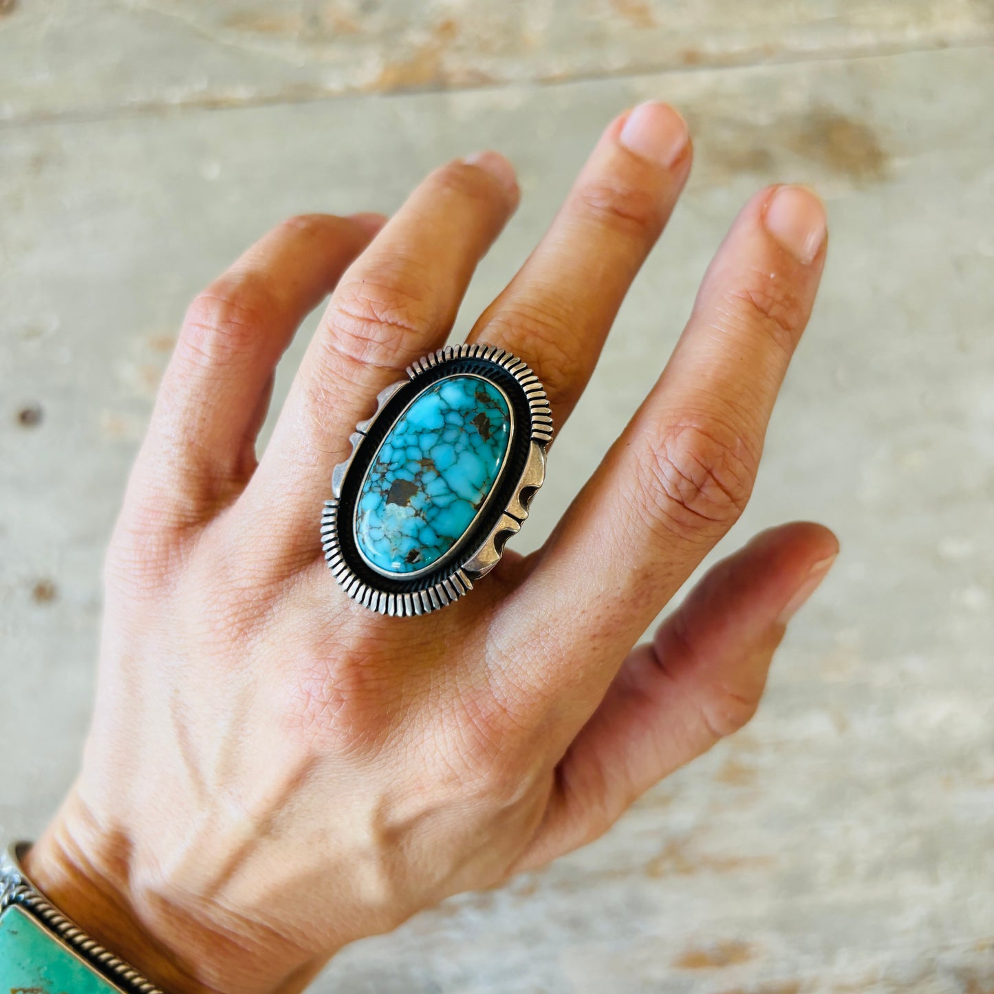 Navajo Floyd Parkhurst Sterling Silver & Lone Mountain Turquoise Ring