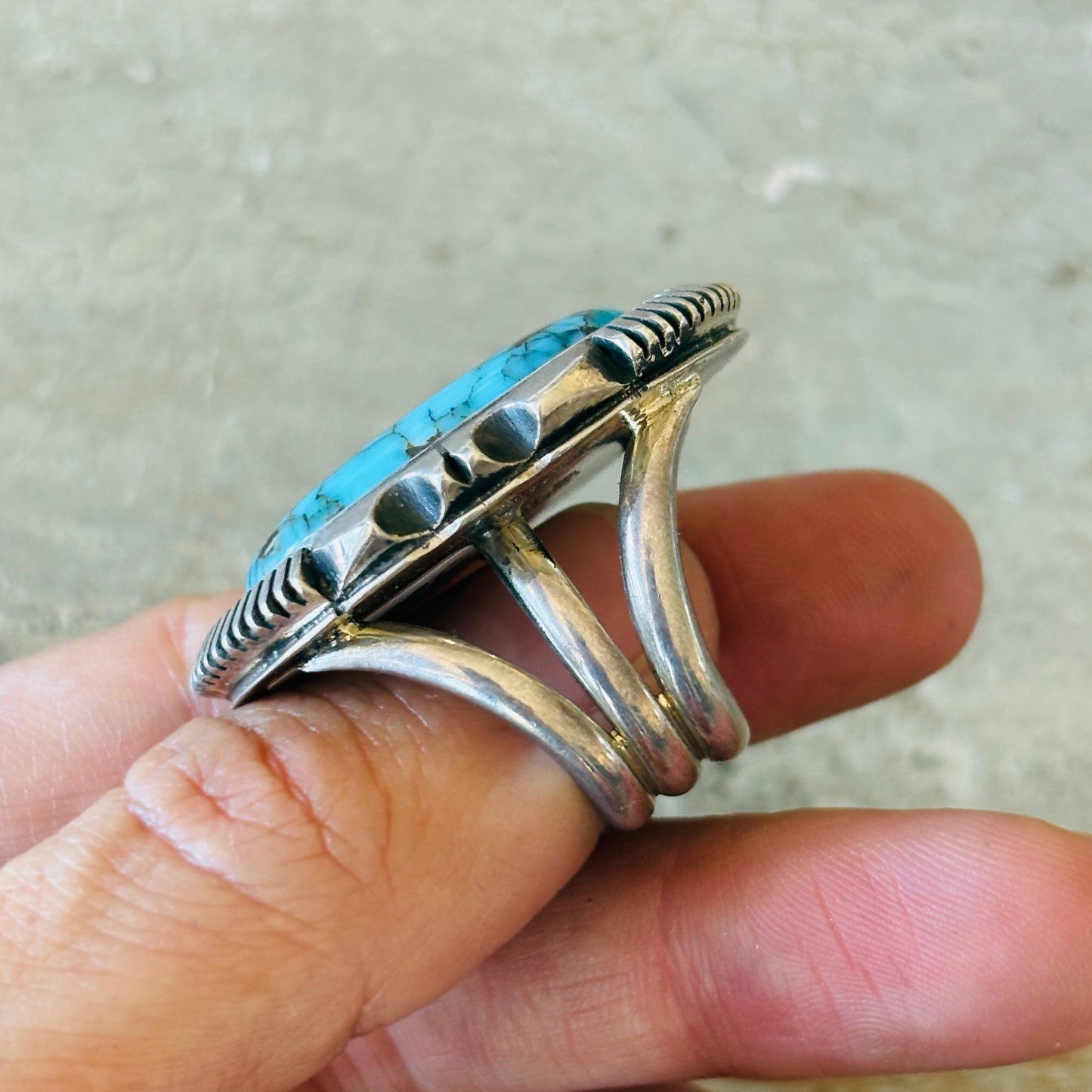 Navajo Floyd Parkhurst Sterling Silver & Lone Mountain Turquoise Ring